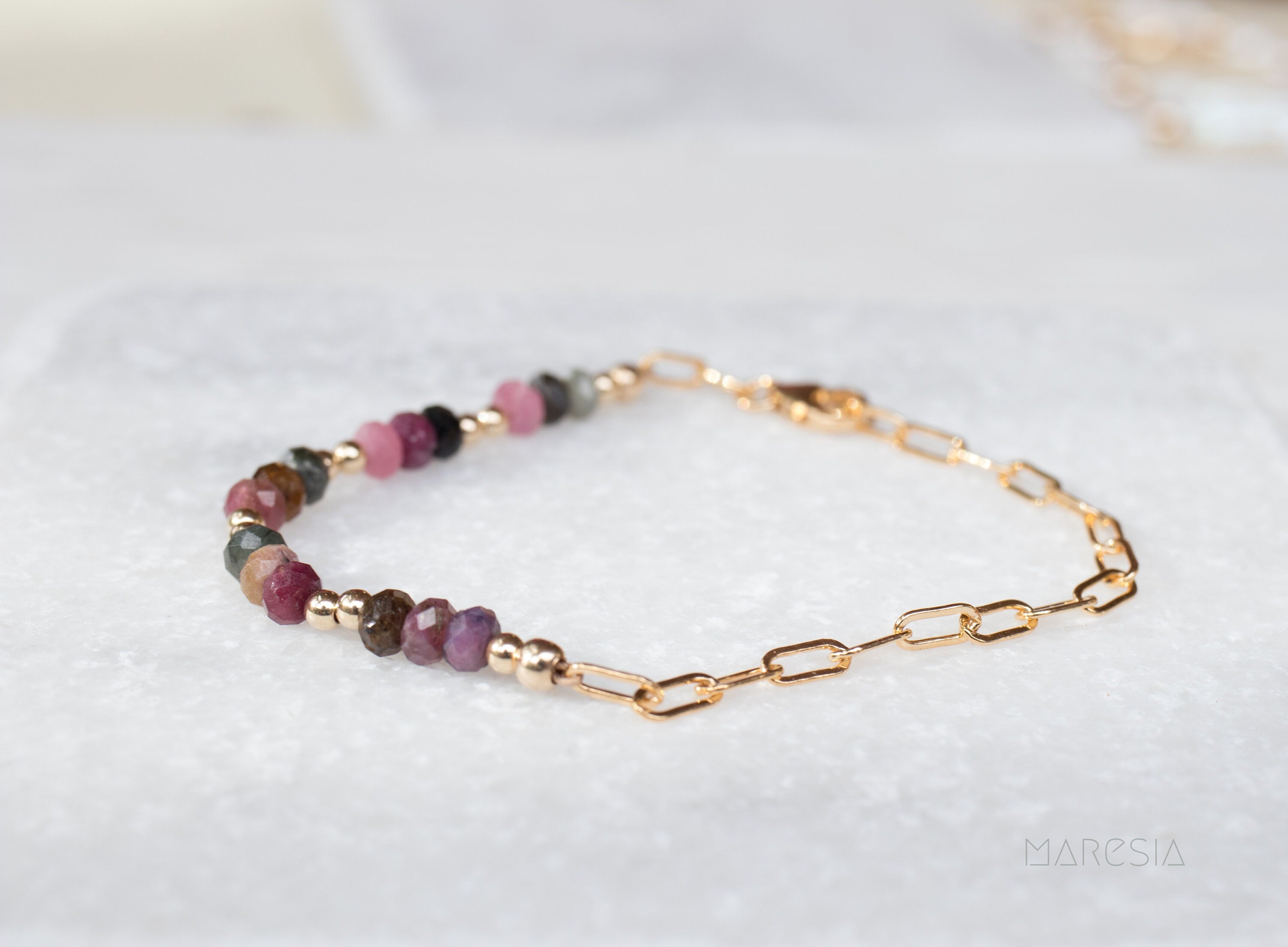 Tourmaline Bracelet ~ Gold Filled or Sterling Silver 925 ~ Handmade ~ Hippie ~Bohemian ~Jewelry ~Stackable MB016