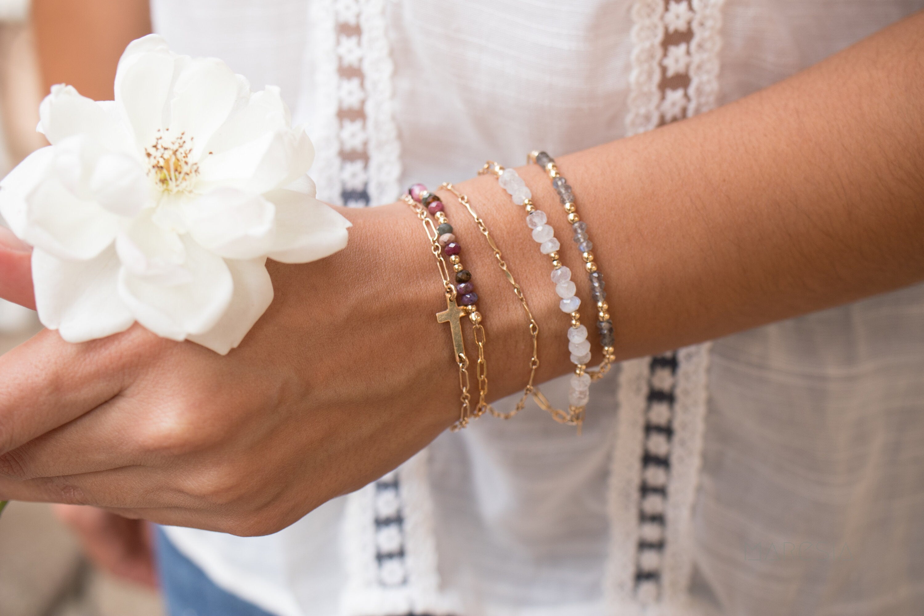 Tourmaline Bracelet ~ Gold Filled or Sterling Silver 925 ~ Handmade ~ Hippie ~Bohemian ~Jewelry ~Stackable MB016