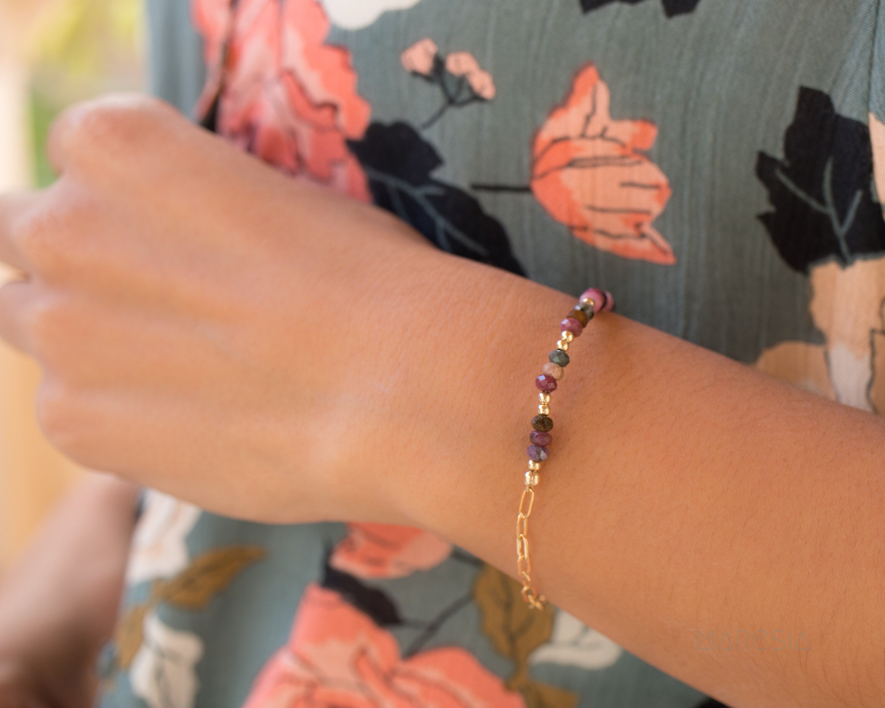 Tourmaline Bracelet ~ Gold Filled or Sterling Silver 925 ~ Handmade ~ Hippie ~Bohemian ~Jewelry ~Stackable MB016