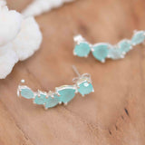 Aqua Chalcedony Ear Climber Earrings ~Stud ~ Jewelry ~ Sterling silver ~ Natural ~ Minimalist Everyday ~ Gift for Her ~ Boho ~Hippie~ ME166