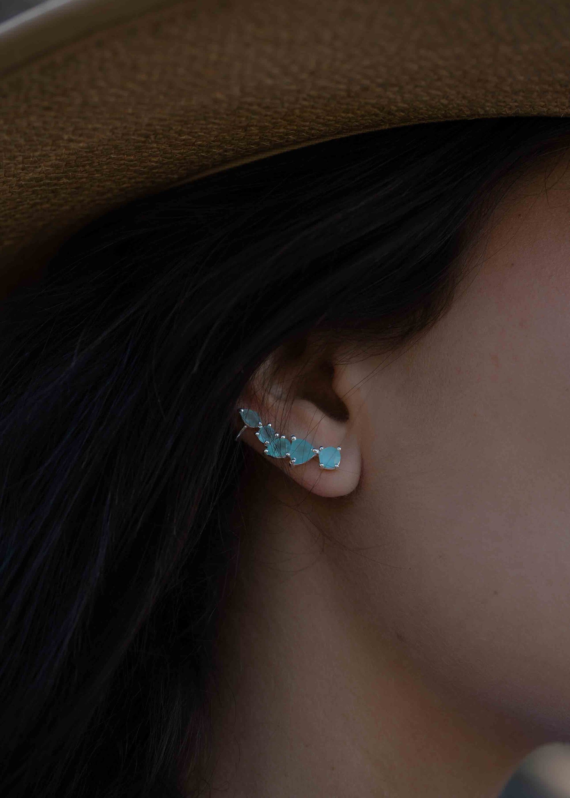 Aqua Chalcedony Ear Climber Earrings ~Stud ~ Jewelry ~ Sterling silver ~ Natural ~ Minimalist Everyday ~ Gift for Her ~ Boho ~Hippie~ ME166