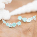 Aqua Chalcedony Ear Climber Earrings ~Stud ~ Jewelry ~ Sterling silver ~ Natural ~ Minimalist Everyday ~ Gift for Her ~ Boho ~Hippie~ ME166