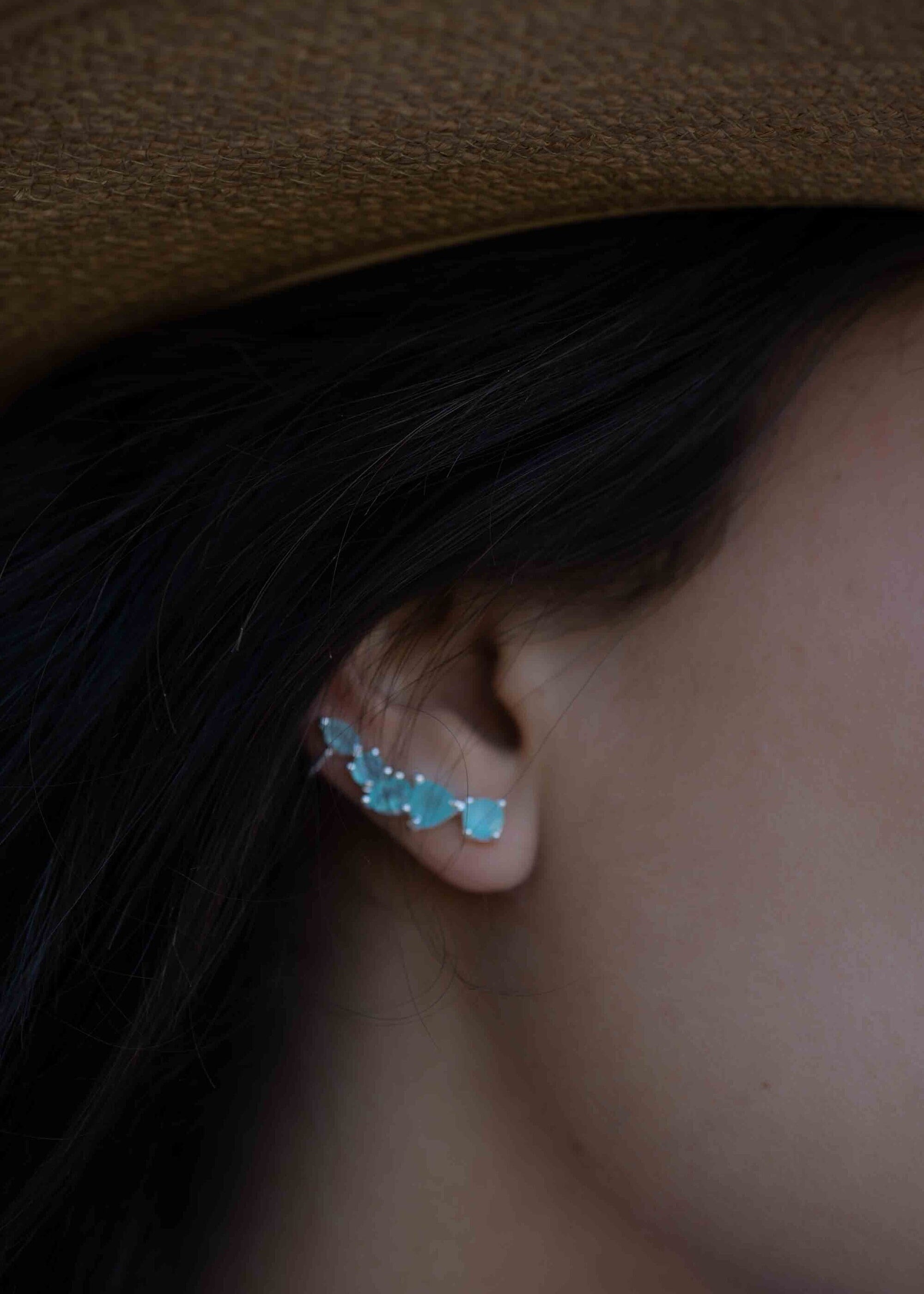 Aqua Chalcedony Ear Climber Earrings ~Stud ~ Jewelry ~ Sterling silver ~ Natural ~ Minimalist Everyday ~ Gift for Her ~ Boho ~Hippie~ ME166