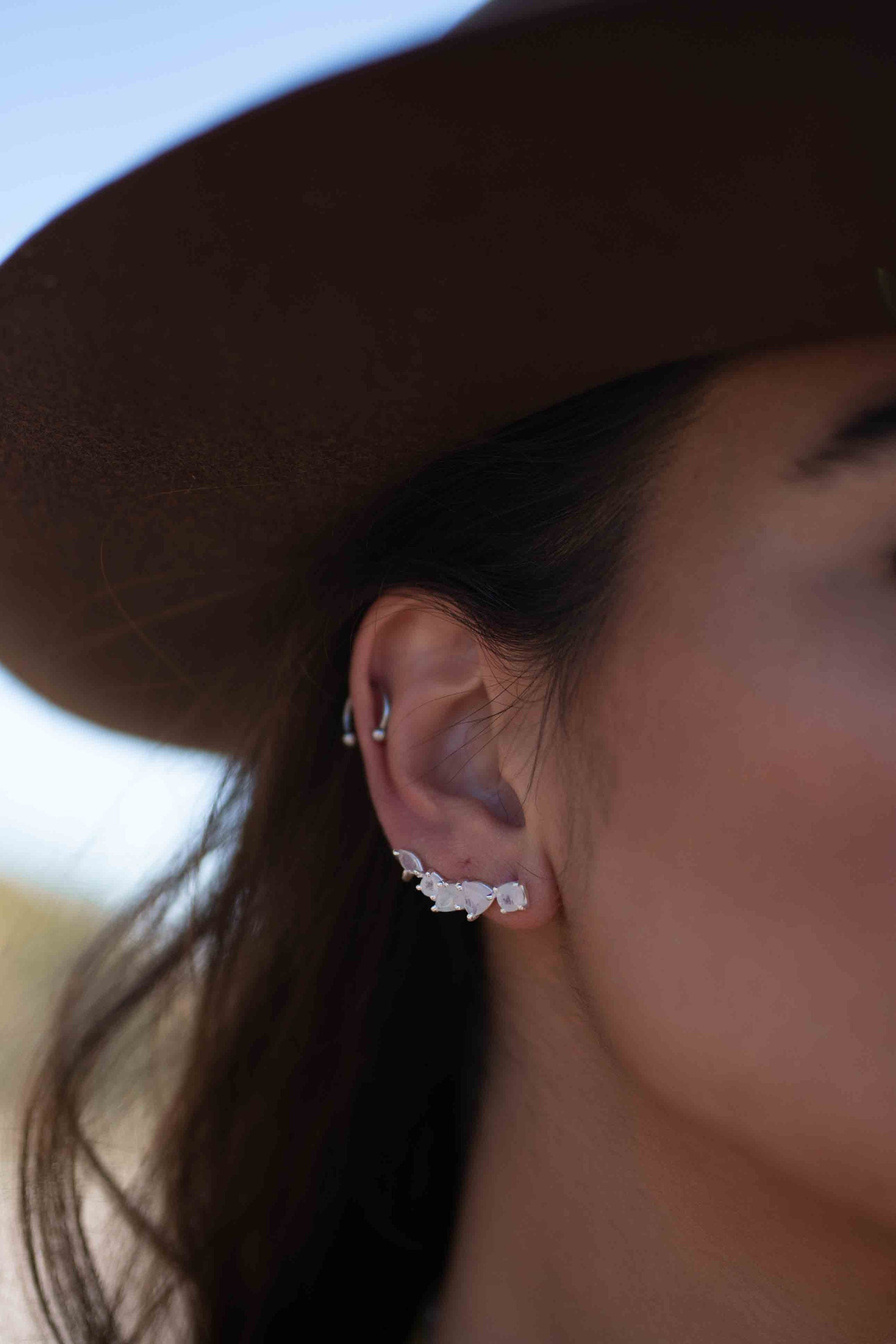 Moonstone Ear Climber Earrings ~Stud ~ Jewelry ~ Sterling Silver 925 ~ Natural ~ Minimalist Everyday ~ Gift for Her ~ Boho ~ Hippie ~ ME167