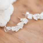 Moonstone Ear Climber Earrings ~Stud ~ Jewelry ~ Sterling Silver 925 ~ Natural ~ Minimalist Everyday ~ Gift for Her ~ Boho ~ Hippie ~ ME167