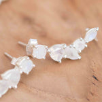 Moonstone Ear Climber Earrings ~Stud ~ Jewelry ~ Sterling Silver 925 ~ Natural ~ Minimalist Everyday ~ Gift for Her ~ Boho ~ Hippie ~ ME167