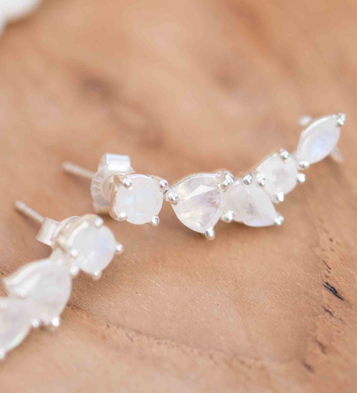 Moonstone Ear Climber Earrings ~Stud ~ Jewelry ~ Sterling Silver 925 ~ Natural ~ Minimalist Everyday ~ Gift for Her ~ Boho ~ Hippie ~ ME167