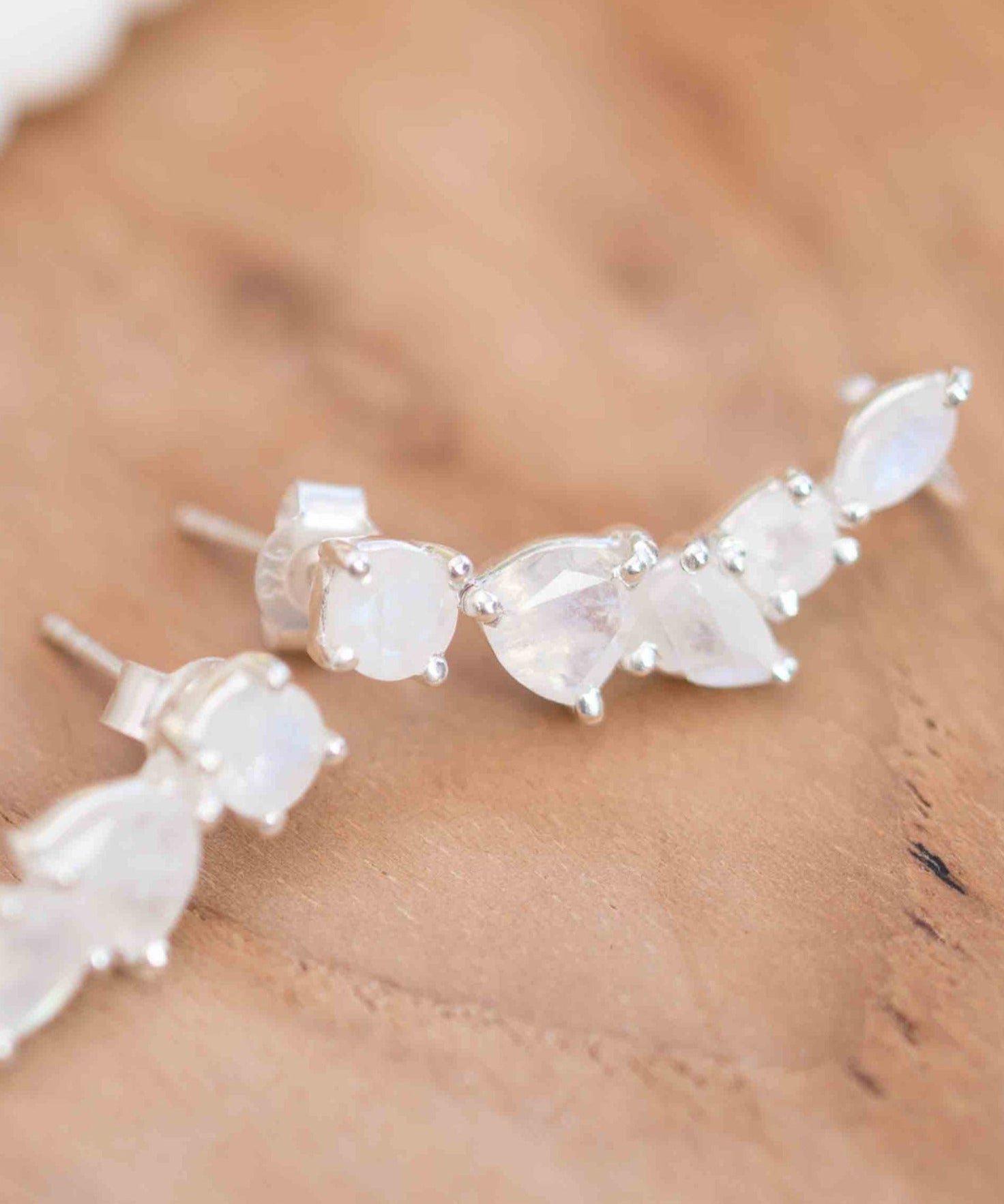 Moonstone Ear Climber Earrings ~Stud ~ Jewelry ~ Sterling Silver 925 ~ Natural ~ Minimalist Everyday ~ Gift for Her ~ Boho ~ Hippie ~ ME167