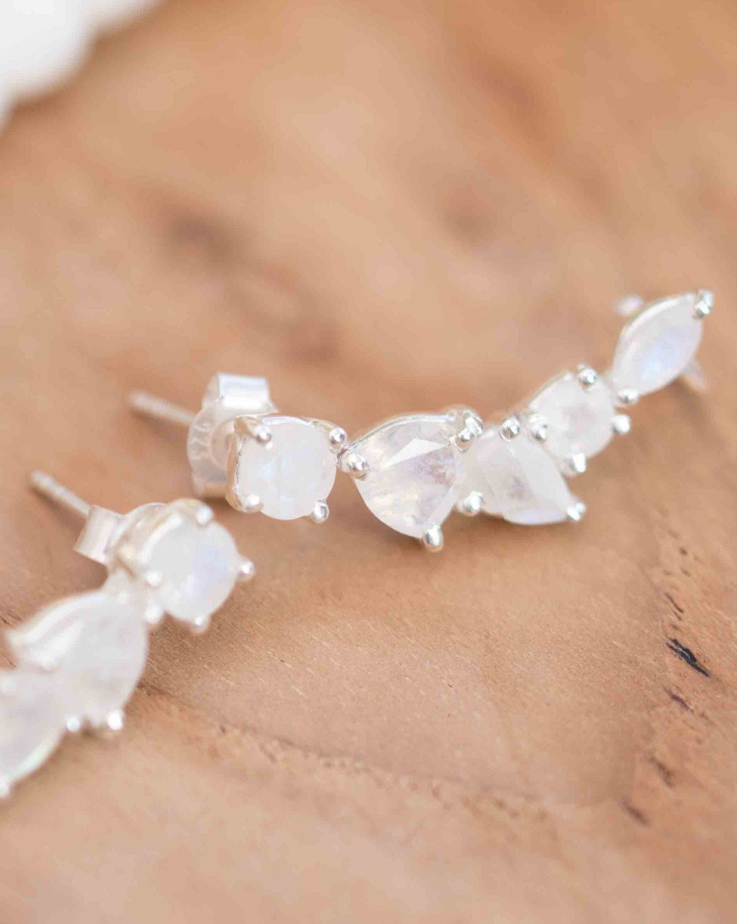 Moonstone Ear Climber Earrings ~Stud ~ Jewelry ~ Sterling Silver 925 ~ Natural ~ Minimalist Everyday ~ Gift for Her ~ Boho ~ Hippie ~ ME167