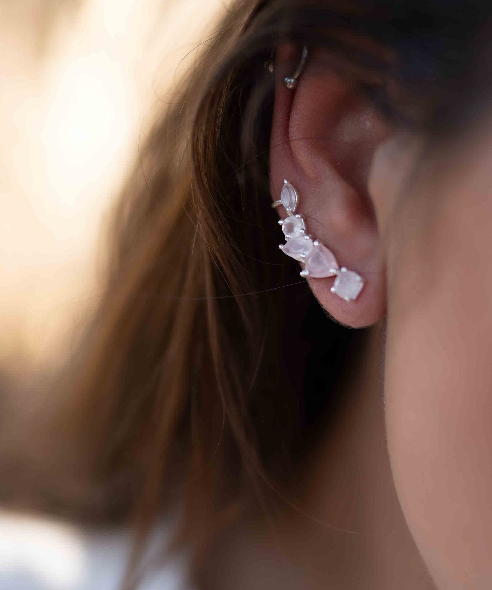 Rose Quartz Ear Climber Earrings ~ Sterling Silver 925 ~ Stud ~ Jewelry ~ Natural ~ Minimalist Everyday ~ Gift for Her ~ Boho~Hippie~ ME168