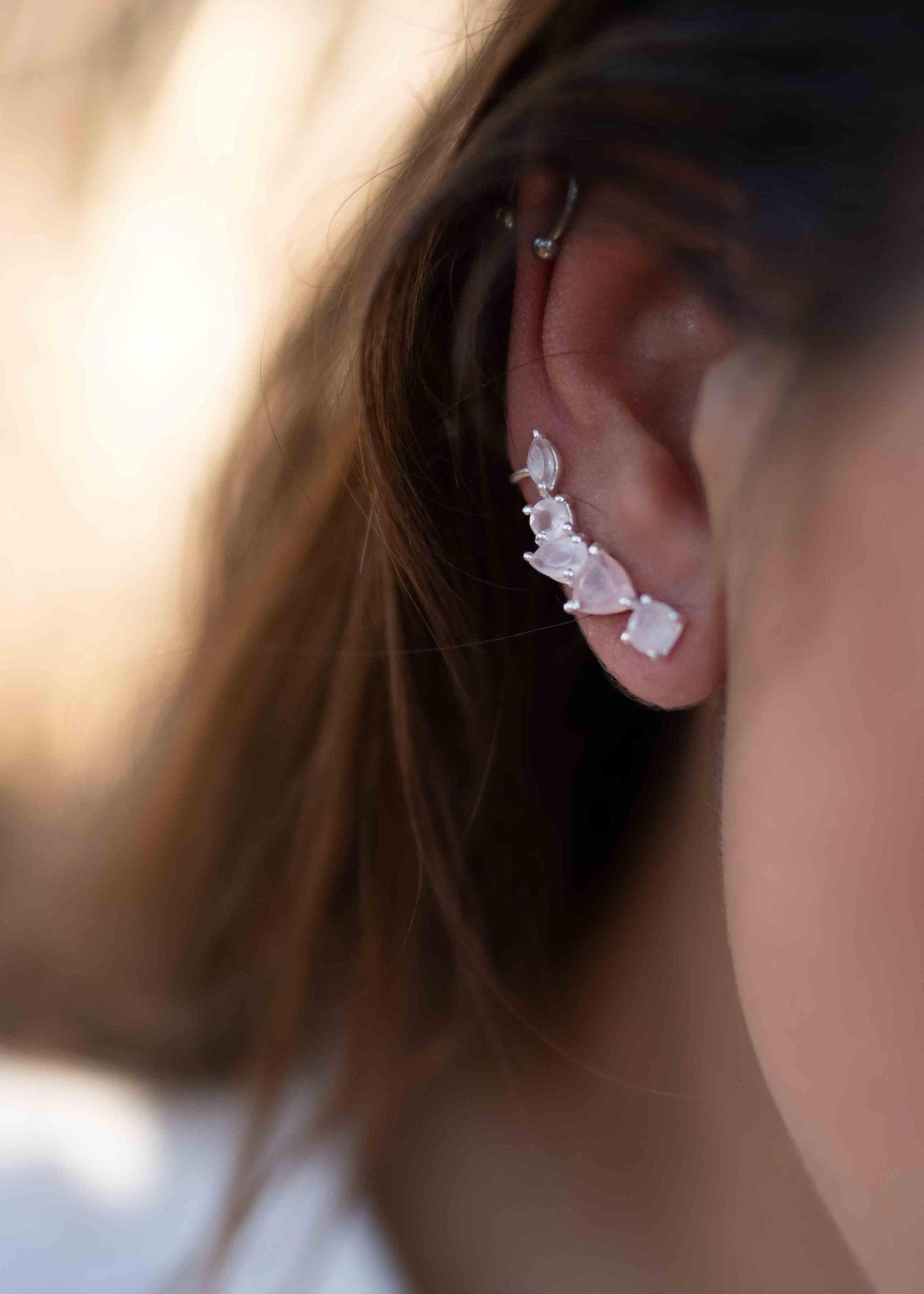 Rose Quartz Ear Climber Earrings ~ Sterling Silver 925 ~ Stud ~ Jewelry ~ Natural ~ Minimalist Everyday ~ Gift for Her ~ Boho~Hippie~ ME168