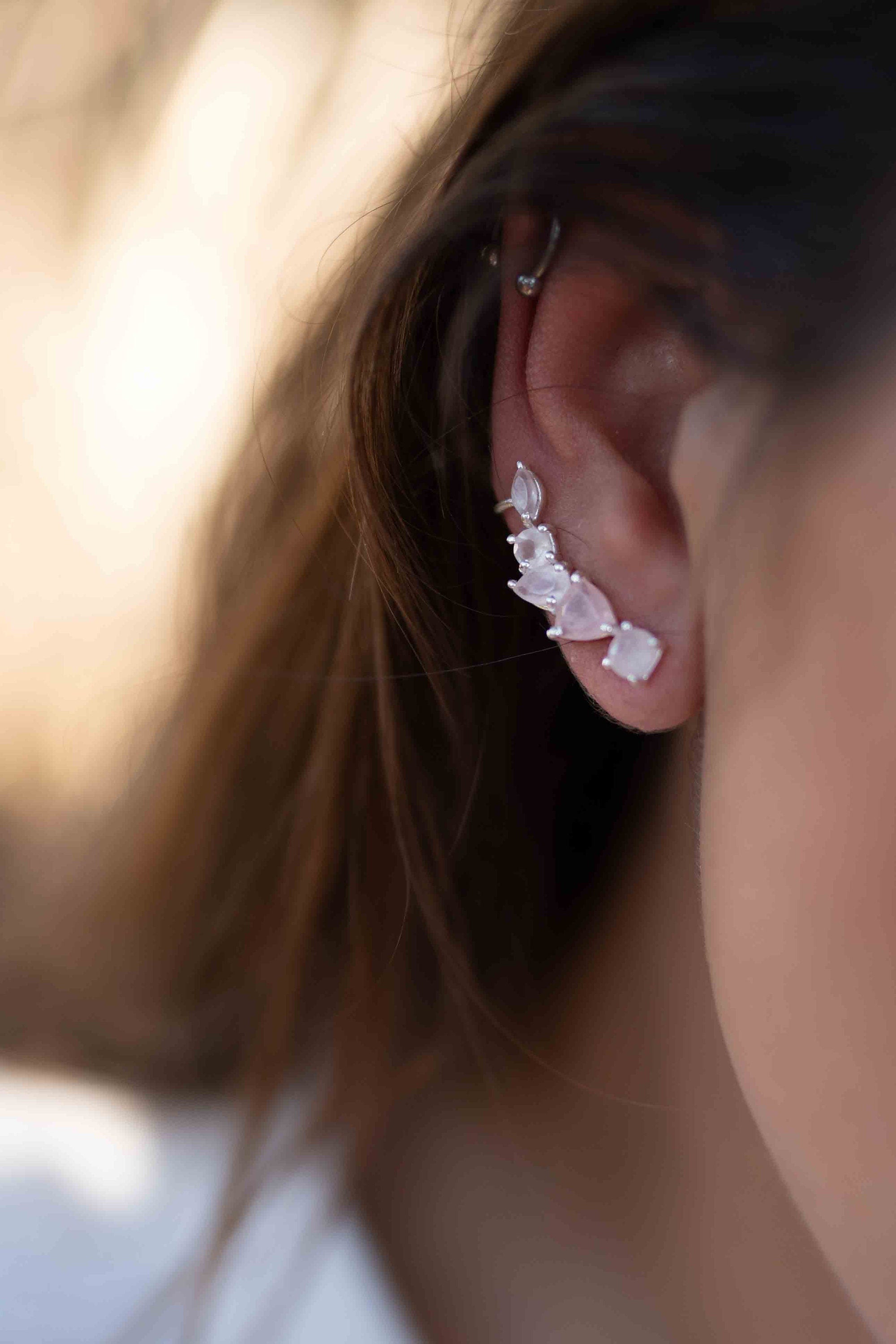 Rose Quartz Ear Climber Earrings ~ Sterling Silver 925 ~ Stud ~ Jewelry ~ Natural ~ Minimalist Everyday ~ Gift for Her ~ Boho~Hippie~ ME168