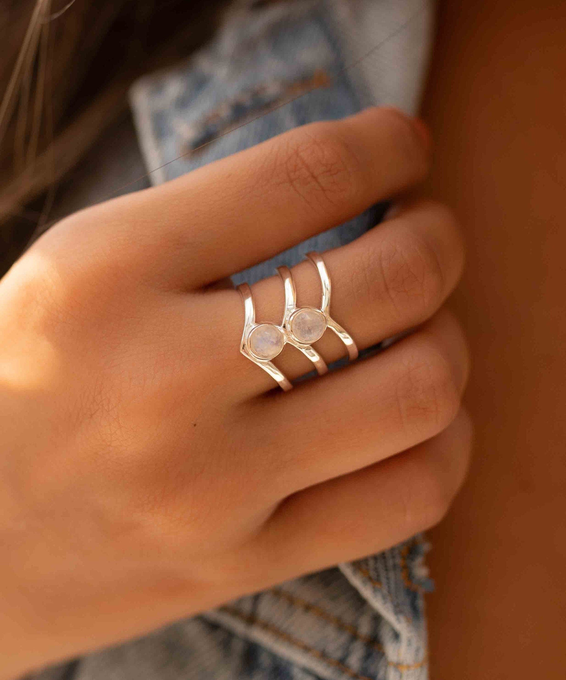 Moonstone ~ Triple Band ~ Sterling Silver 925 ~ Handmade ~ Gemstone ~ Statement ~ Everyday ~ Hippie ~Bohemian~June Birthstone ~ MR294
