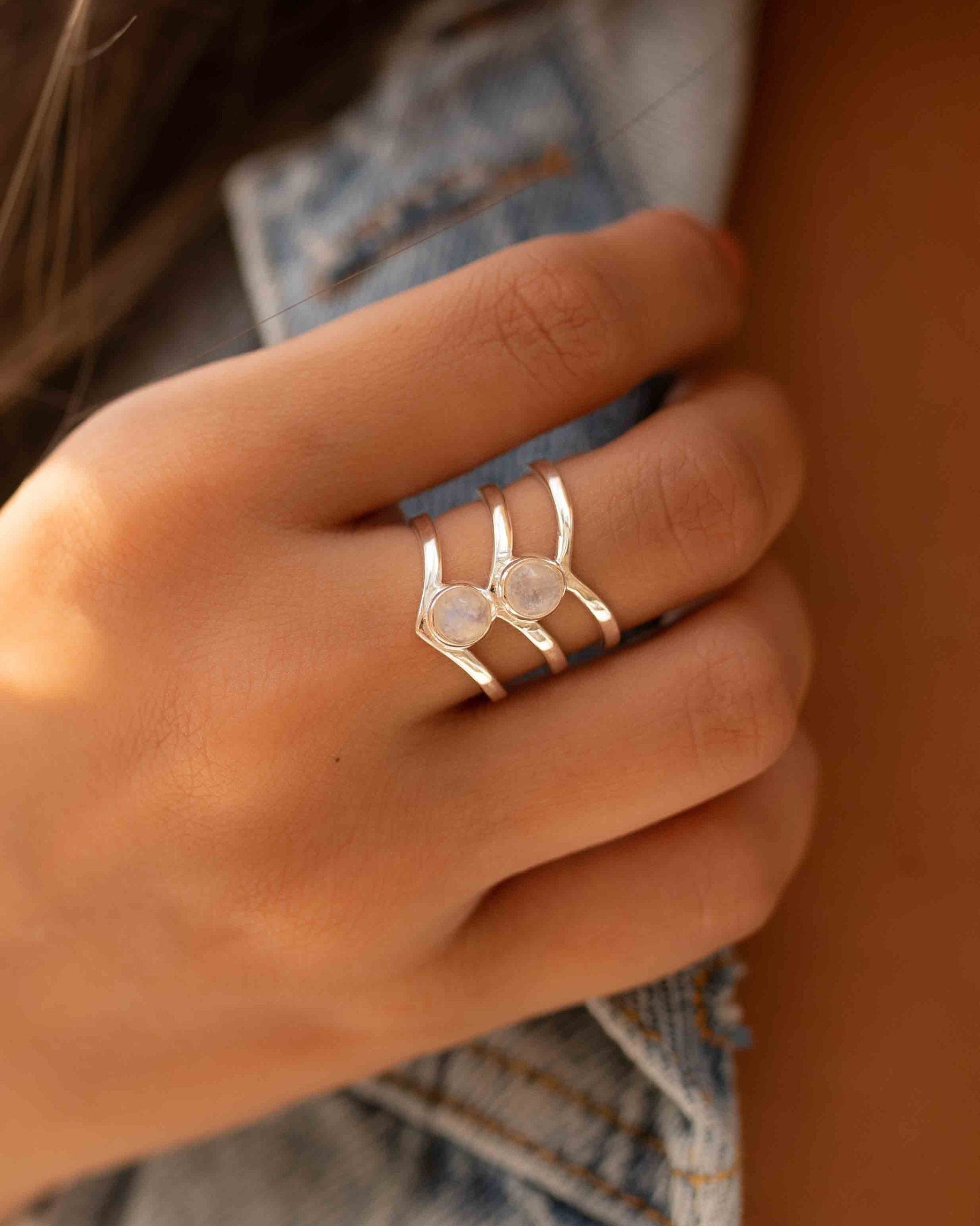 Moonstone ~ Triple Band ~ Sterling Silver 925 ~ Handmade ~ Gemstone ~ Statement ~ Everyday ~ Hippie ~Bohemian~June Birthstone ~ MR294