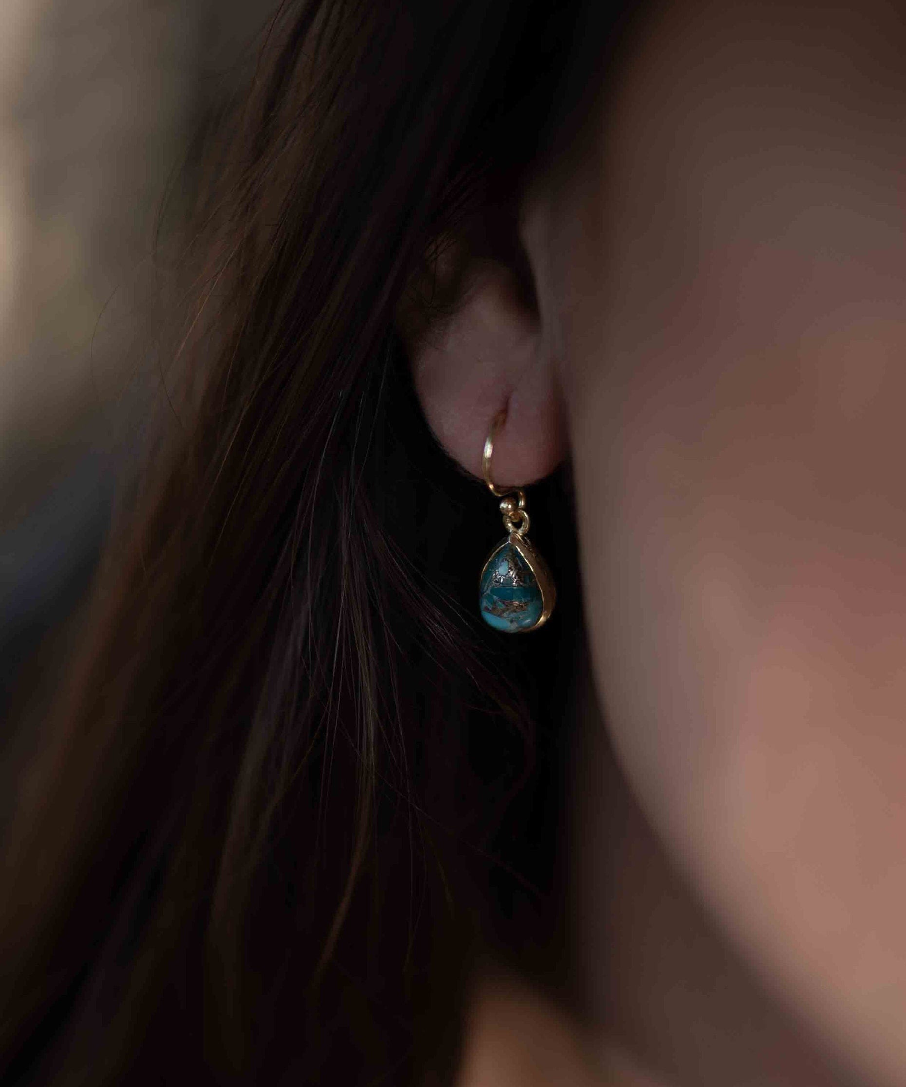 Copper Turquoise Tear Drop Earrings ~ Jewelry ~ 18k Gold Plated ~ Natural ~ Minimalist Everyday ~ Gift for Her ~ Boho ~ Hippie ~ ME189