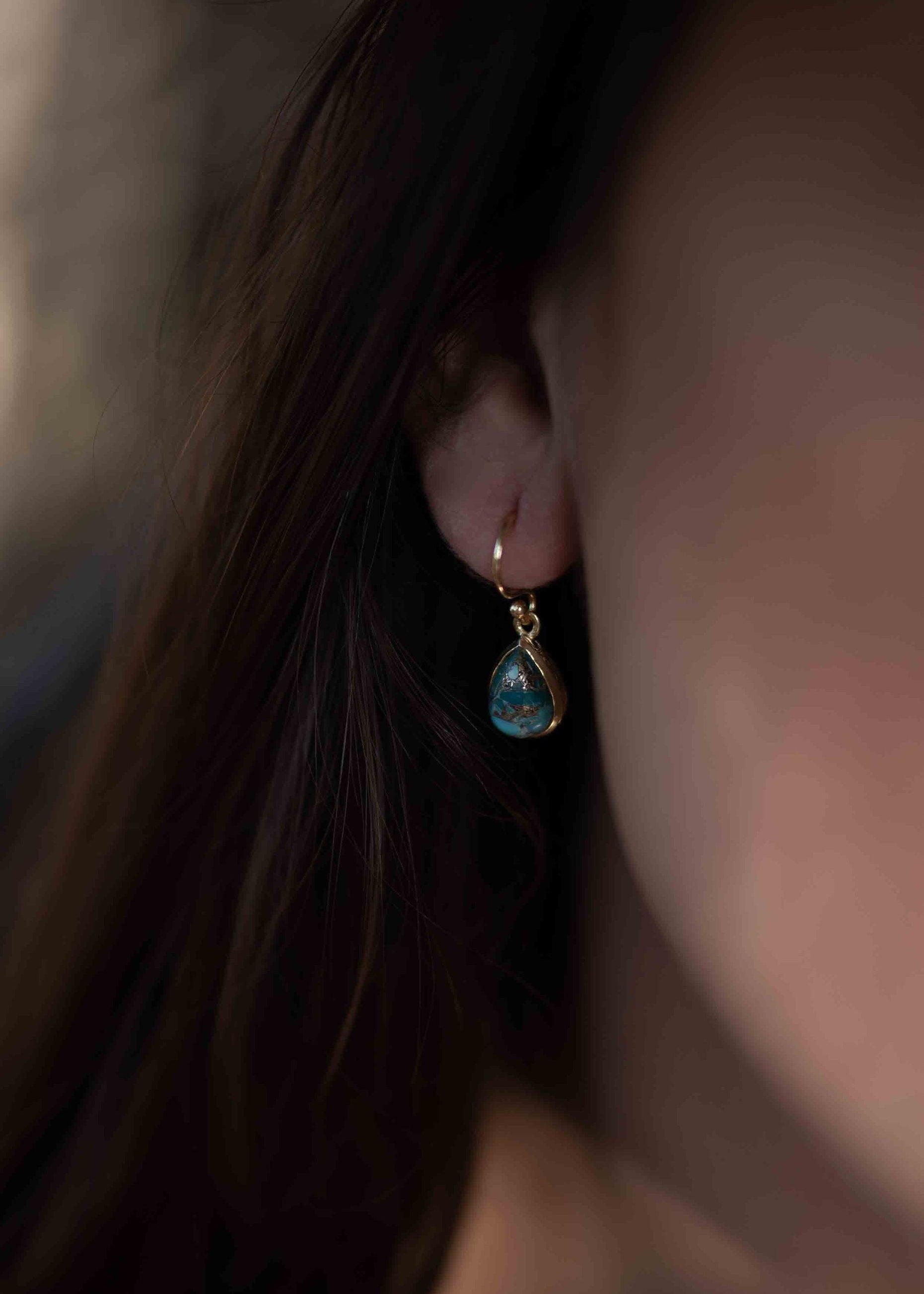 Copper Turquoise Tear Drop Earrings ~ Jewelry ~ 18k Gold Plated ~ Natural ~ Minimalist Everyday ~ Gift for Her ~ Boho ~ Hippie ~ ME189