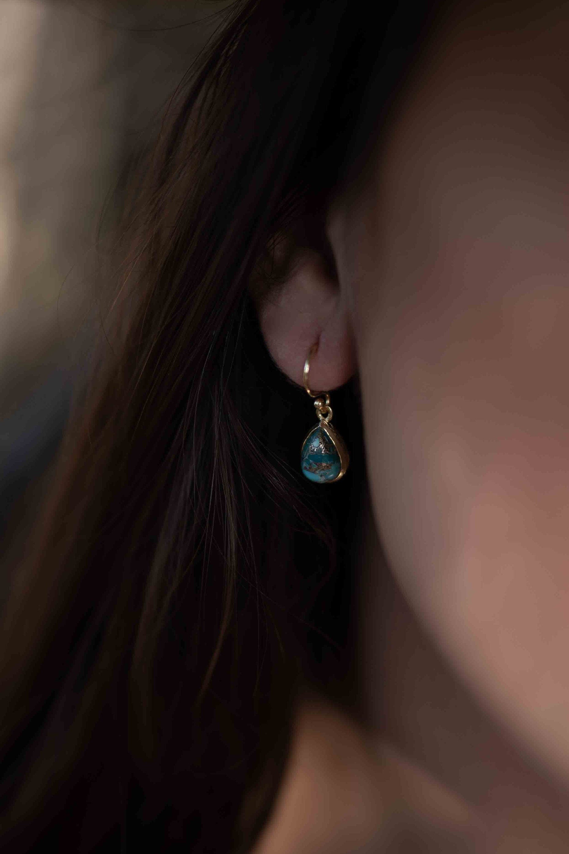 Copper Turquoise Tear Drop Earrings ~ Jewelry ~ 18k Gold Plated ~ Natural ~ Minimalist Everyday ~ Gift for Her ~ Boho ~ Hippie ~ ME189