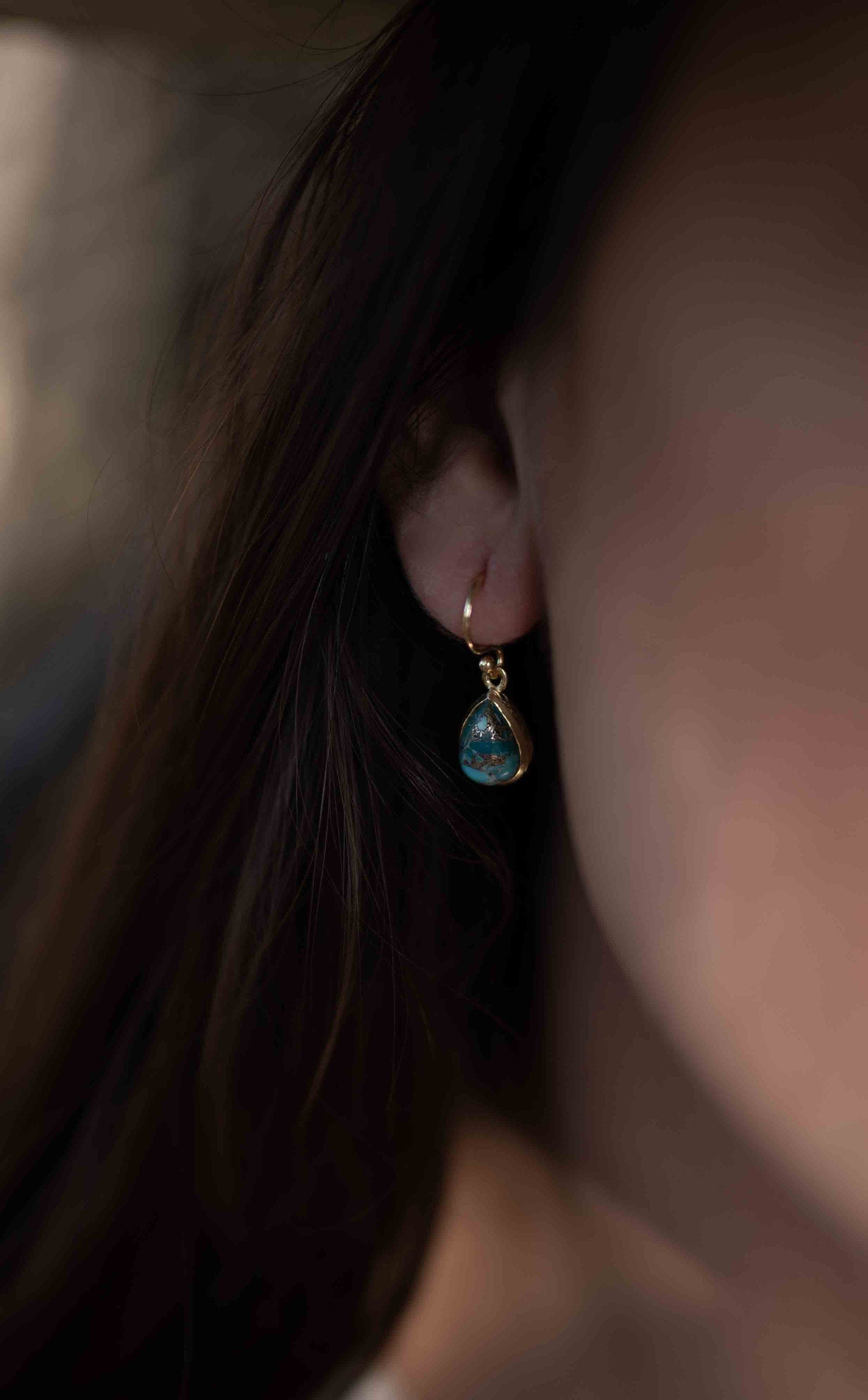 Copper Turquoise Tear Drop Earrings ~ Jewelry ~ 18k Gold Plated ~ Natural ~ Minimalist Everyday ~ Gift for Her ~ Boho ~ Hippie ~ ME189