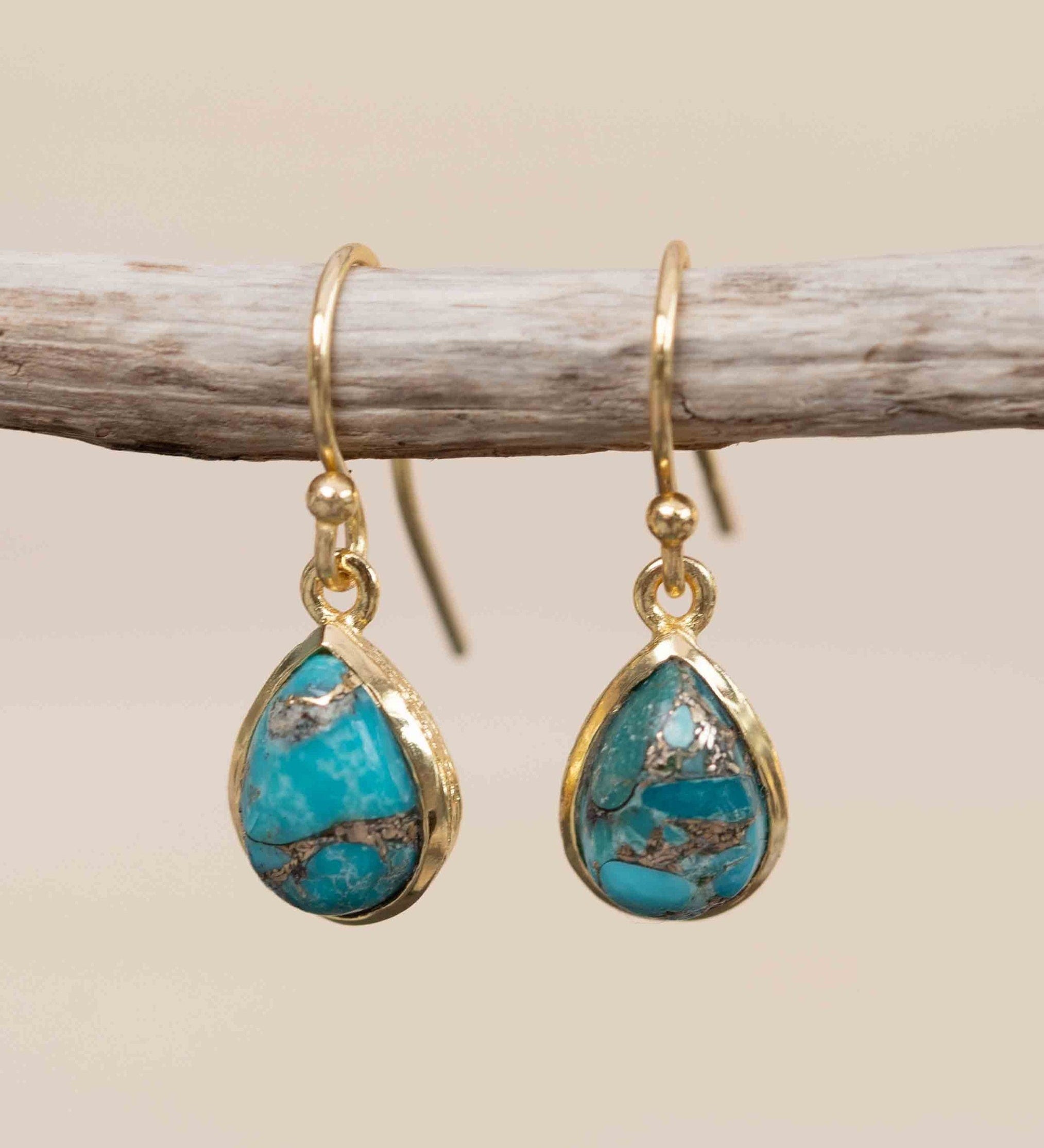 Copper Turquoise Tear Drop Earrings ~ Jewelry ~ 18k Gold Plated ~ Natural ~ Minimalist Everyday ~ Gift for Her ~ Boho ~ Hippie ~ ME189