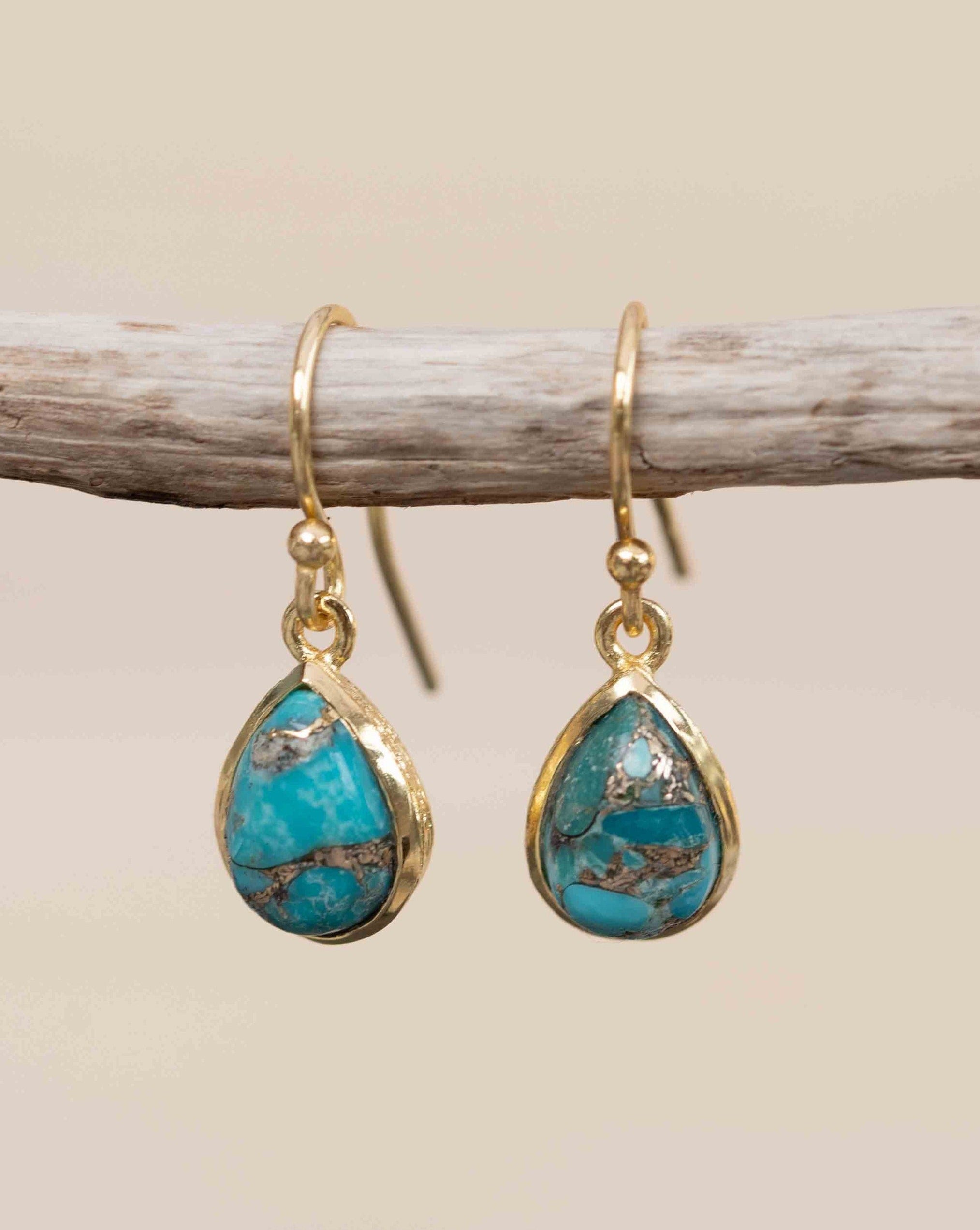 Copper Turquoise Tear Drop Earrings ~ Jewelry ~ 18k Gold Plated ~ Natural ~ Minimalist Everyday ~ Gift for Her ~ Boho ~ Hippie ~ ME189