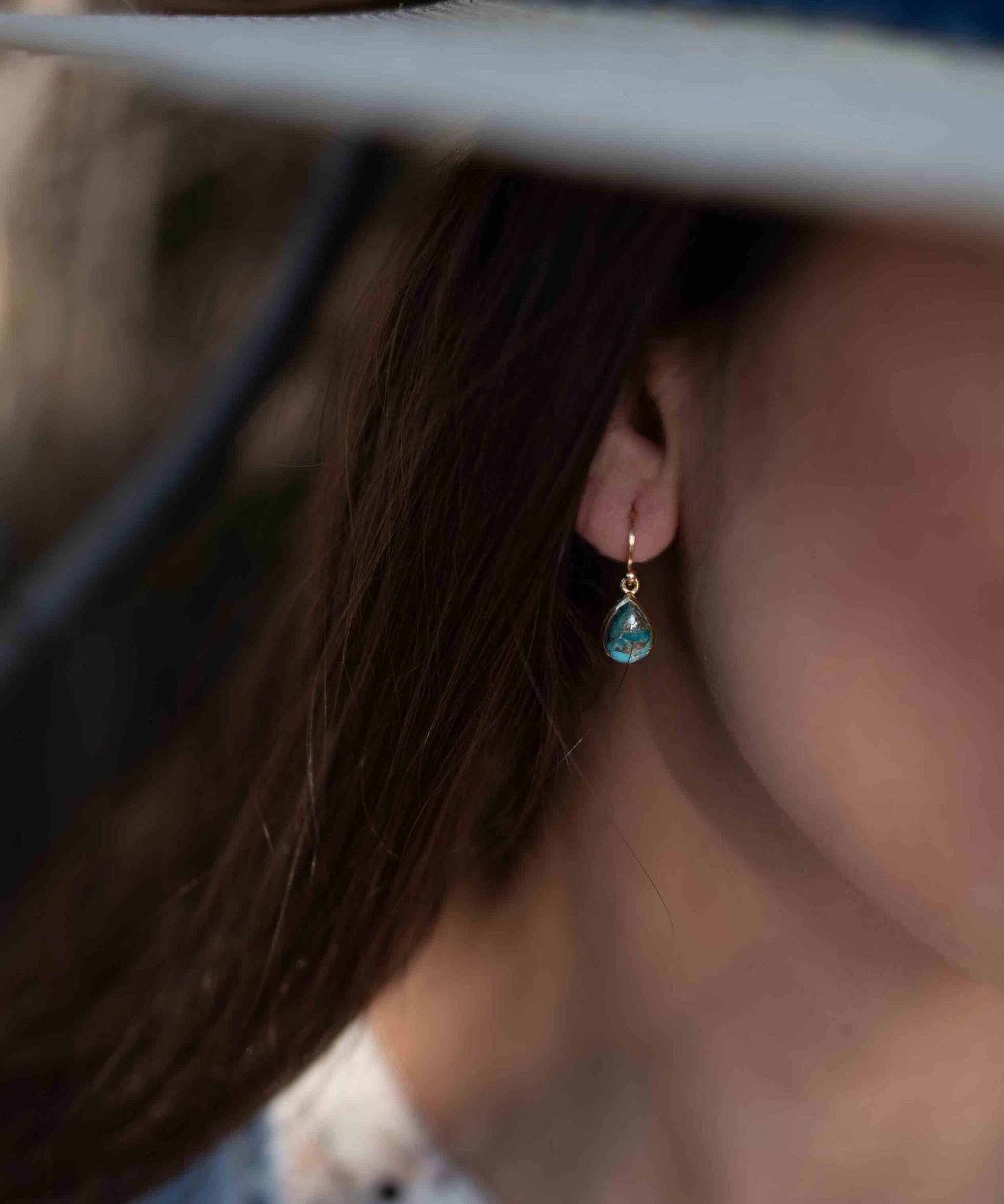 Copper Turquoise Tear Drop Earrings ~ Jewelry ~ 18k Gold Plated ~ Natural ~ Minimalist Everyday ~ Gift for Her ~ Boho ~ Hippie ~ ME189