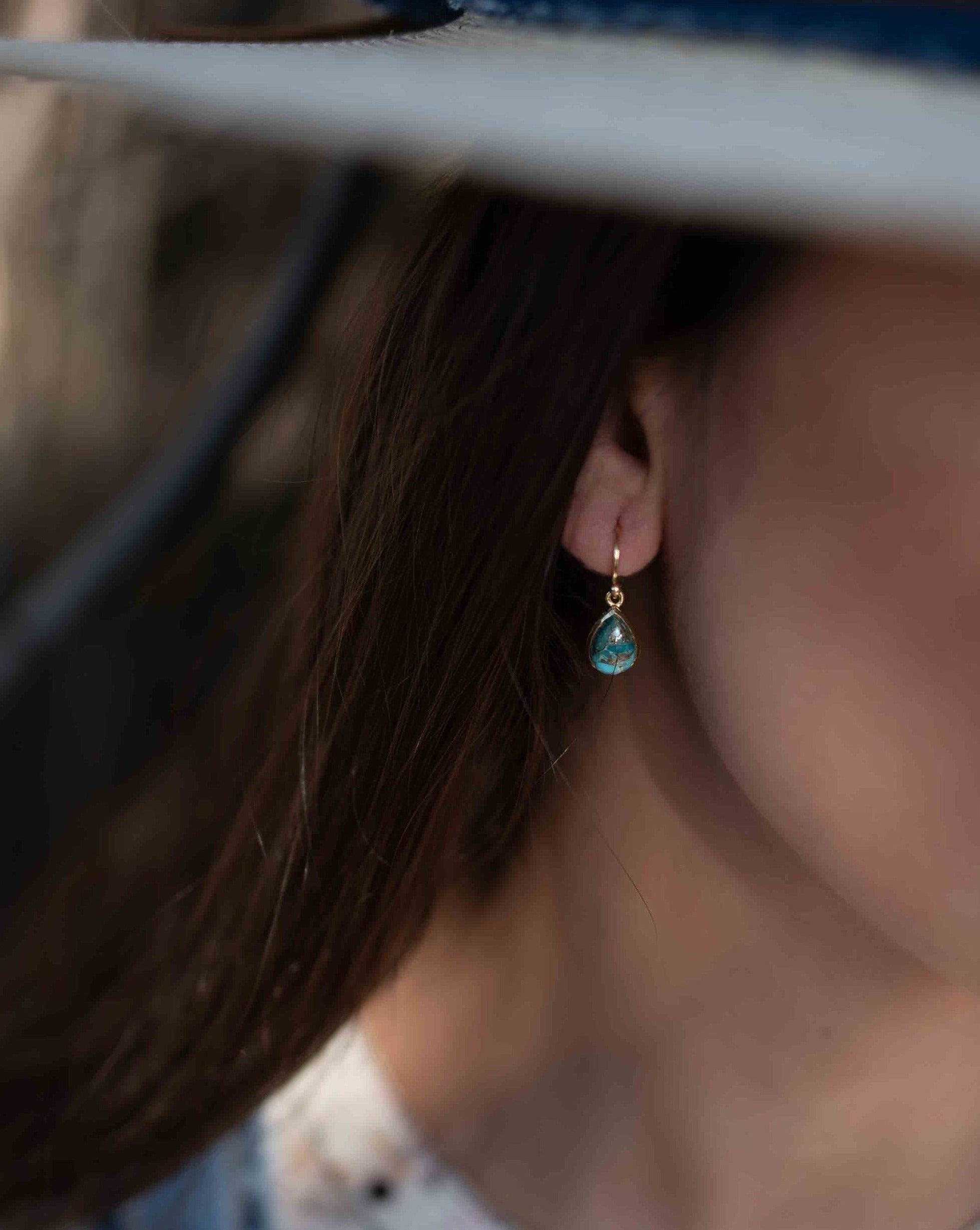 Copper Turquoise Tear Drop Earrings ~ Jewelry ~ 18k Gold Plated ~ Natural ~ Minimalist Everyday ~ Gift for Her ~ Boho ~ Hippie ~ ME189