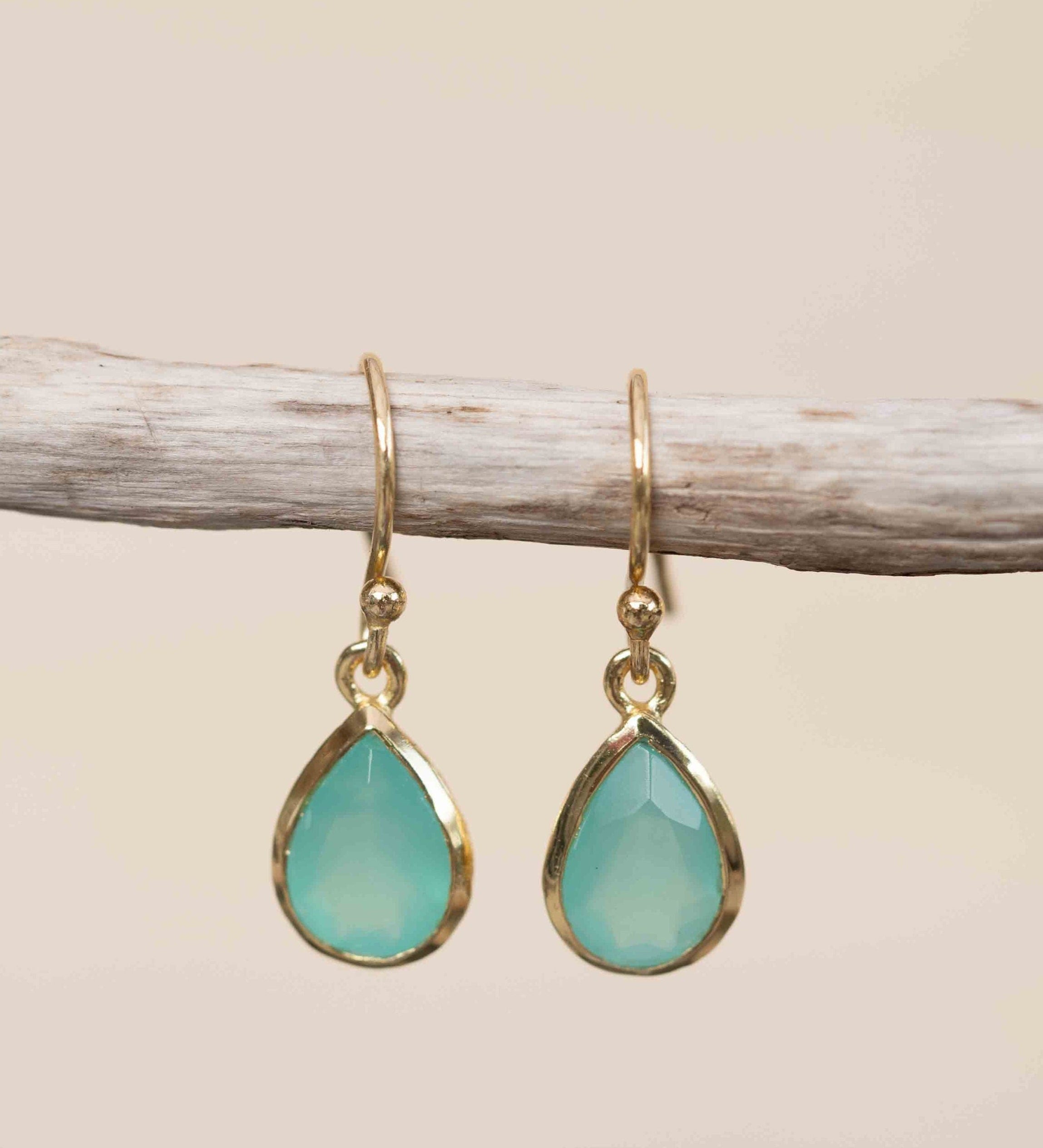 Aqua Chalcedony Tear Drop Earrings ~ Jewelry ~ 18k Gold Plated ~ Natural ~ Minimalist Everyday ~ Gift for Her ~ Boho ~ Hippie ~ ME191