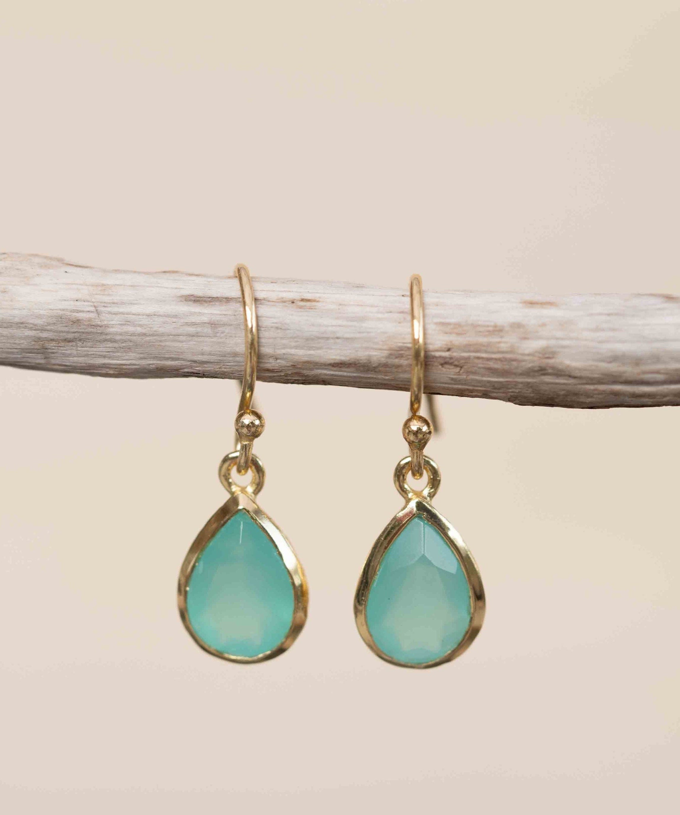 Aqua Chalcedony Tear Drop Earrings ~ Jewelry ~ 18k Gold Plated ~ Natural ~ Minimalist Everyday ~ Gift for Her ~ Boho ~ Hippie ~ ME191