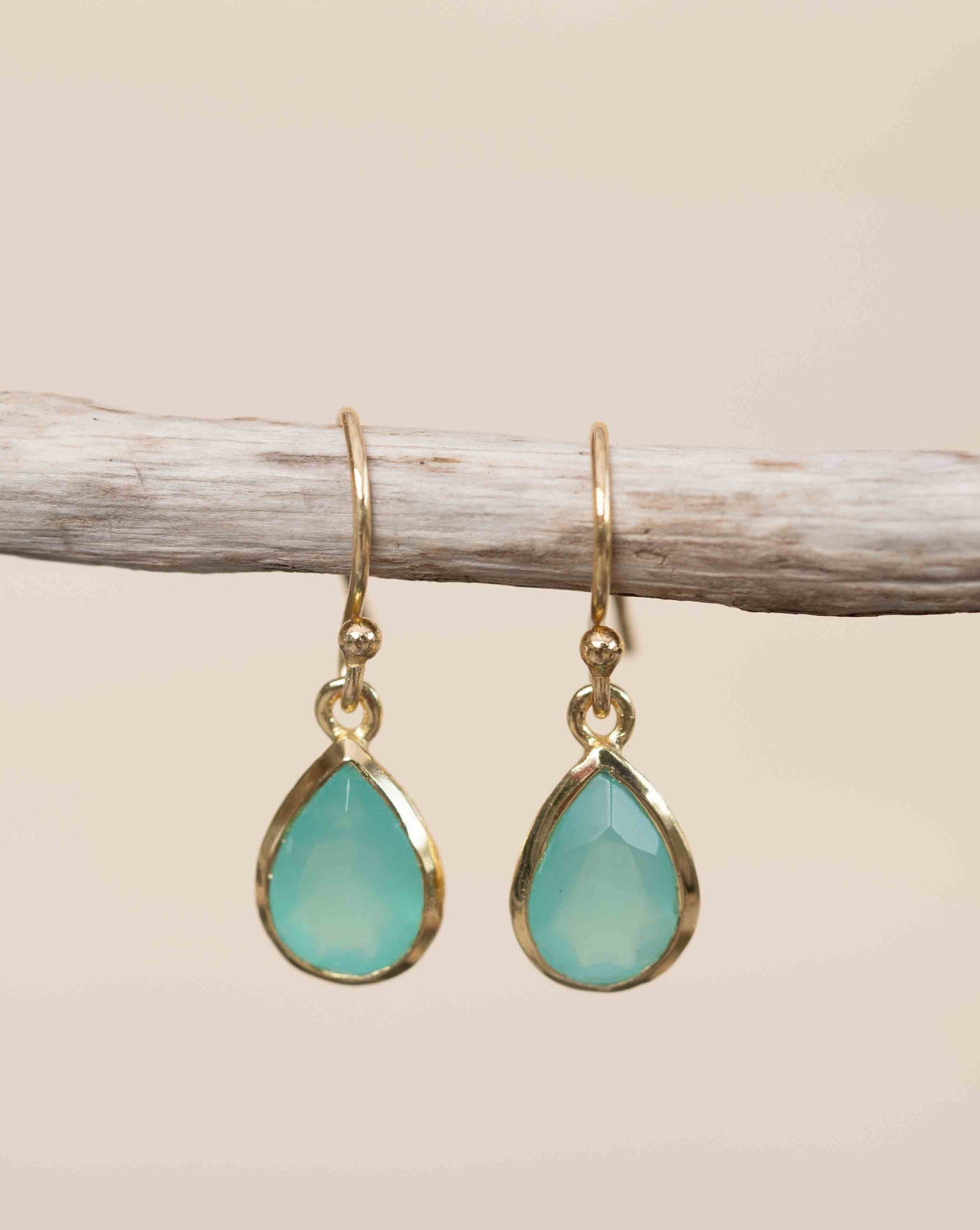 Aqua Chalcedony Tear Drop Earrings ~ Jewelry ~ 18k Gold Plated ~ Natural ~ Minimalist Everyday ~ Gift for Her ~ Boho ~ Hippie ~ ME191