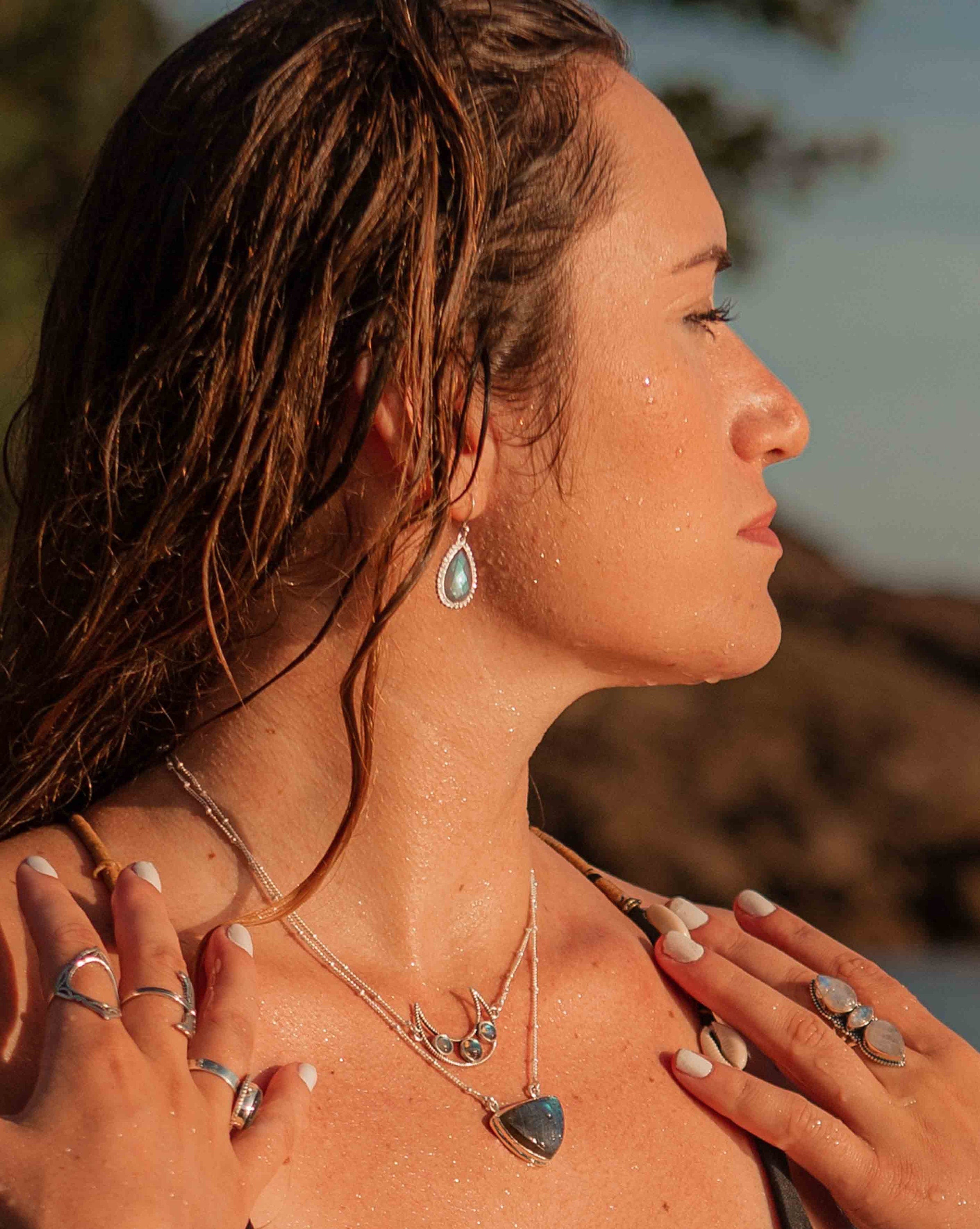 Labradorite Half Moon Necklace ~ Sterling Silver 925 ~Jewelry ~ Beaded Chain ~ Minimalist~ Handmade~ Thin Chain~ Delicate ~Layered~MN072