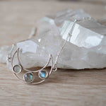 Labradorite Half Moon Necklace ~ Sterling Silver 925 ~Jewelry ~ Beaded Chain ~ Minimalist~ Handmade~ Thin Chain~ Delicate ~Layered~MN072