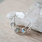 Labradorite Half Moon Necklace ~ Sterling Silver 925 ~Jewelry ~ Beaded Chain ~ Minimalist~ Handmade~ Thin Chain~ Delicate ~Layered~MN072