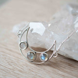 Labradorite Half Moon Necklace ~ Sterling Silver 925 ~Jewelry ~ Beaded Chain ~ Minimalist~ Handmade~ Thin Chain~ Delicate ~Layered~MN072