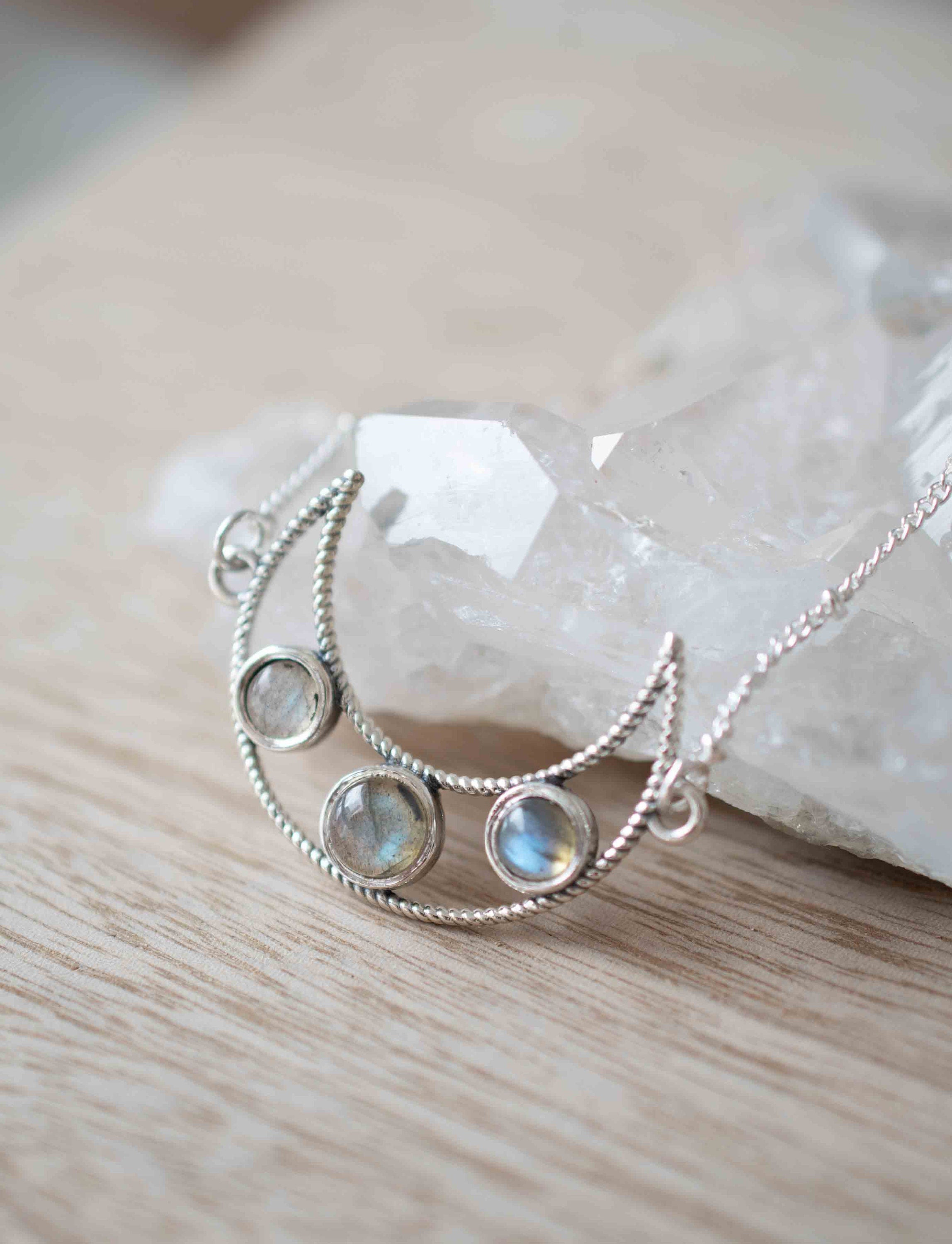 Labradorite Half Moon Necklace ~ Sterling Silver 925 ~Jewelry ~ Beaded Chain ~ Minimalist~ Handmade~ Thin Chain~ Delicate ~Layered~MN072