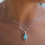 Turquoise, Larimar, Labradorite and Moonstone Tear Drop Necklace ~ Sterling Silver ~ Charm ~ Layered ~ minimalist ~ delicate MN167