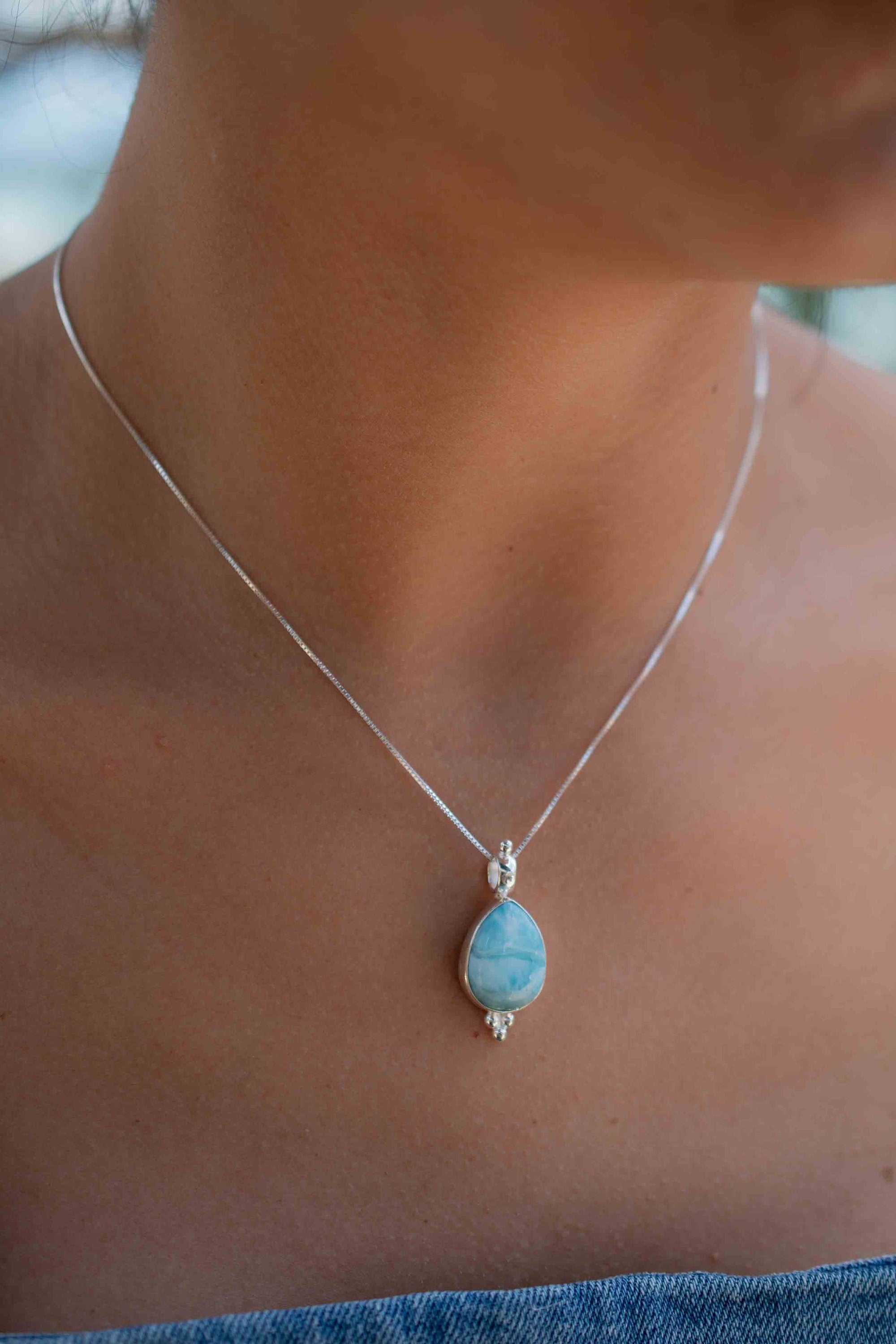 Turquoise, Larimar, Labradorite and Moonstone Tear Drop Necklace ~ Sterling Silver ~ Charm ~ Layered ~ minimalist ~ delicate MN167
