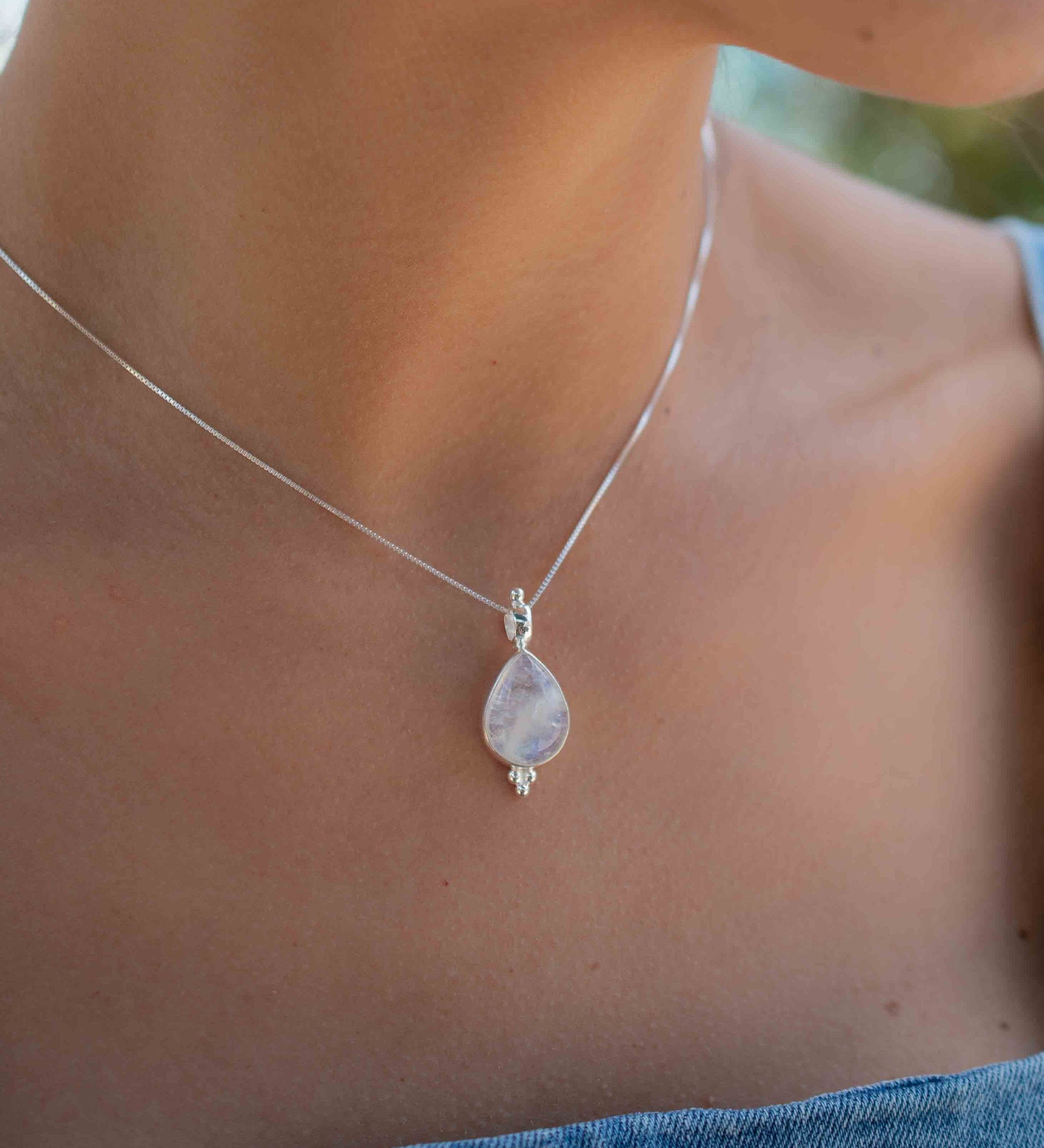 Turquoise, Larimar, Labradorite and Moonstone Tear Drop Necklace ~ Sterling Silver ~ Charm ~ Layered ~ minimalist ~ delicate MN167