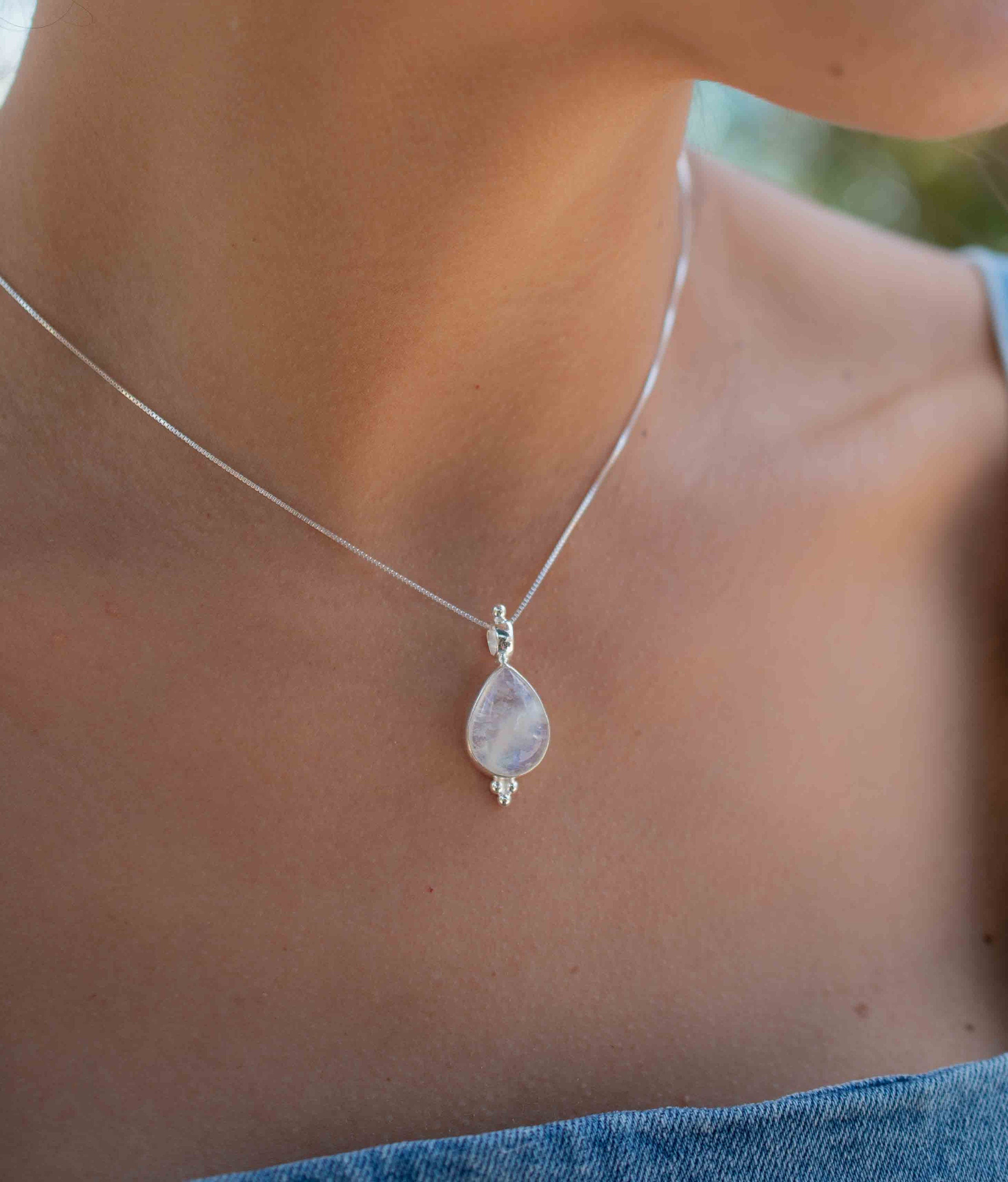 Turquoise, Larimar, Labradorite and Moonstone Tear Drop Necklace ~ Sterling Silver ~ Charm ~ Layered ~ minimalist ~ delicate MN167