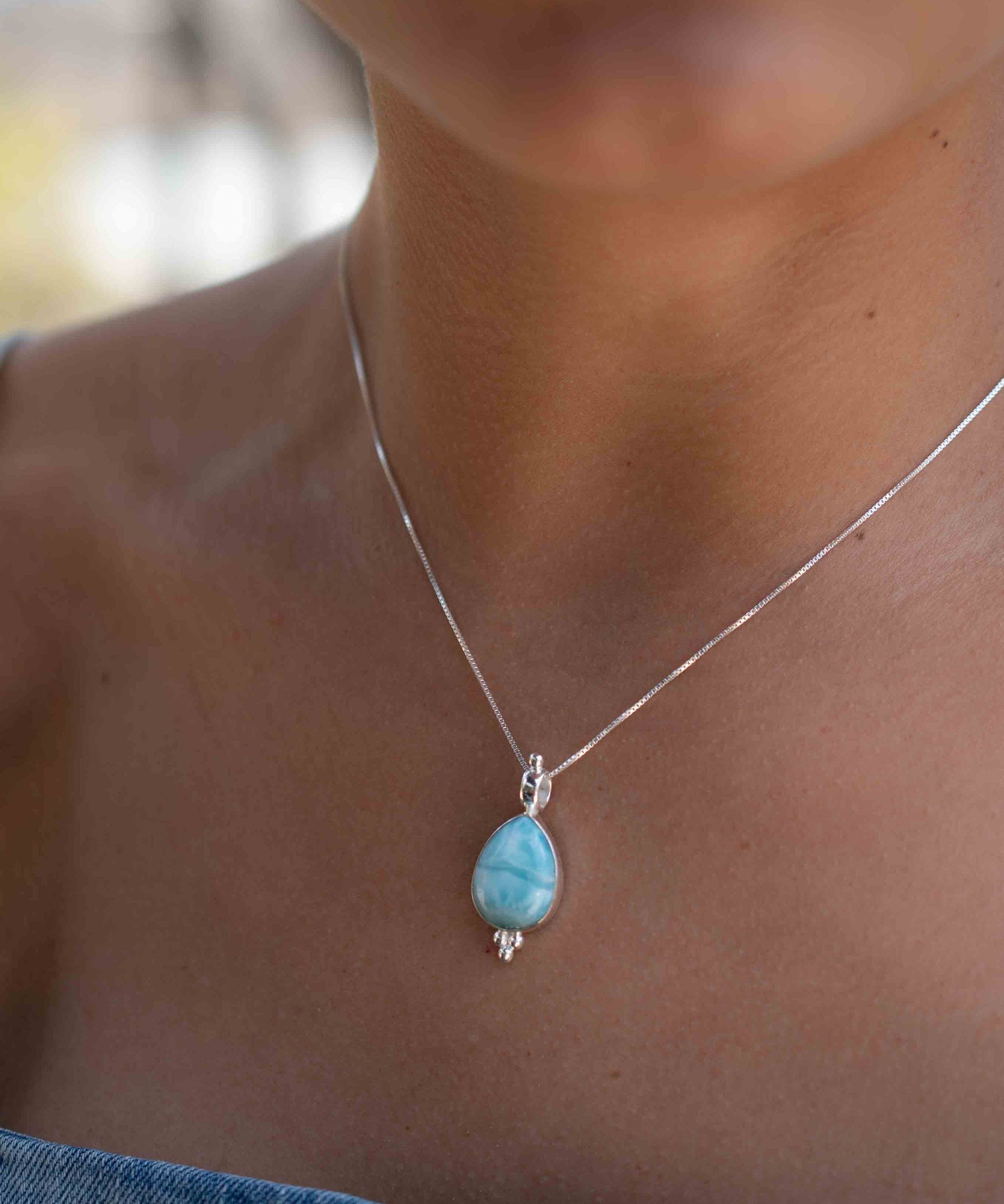 Turquoise, Larimar, Labradorite and Moonstone Tear Drop Necklace ~ Sterling Silver ~ Charm ~ Layered ~ minimalist ~ delicate MN167