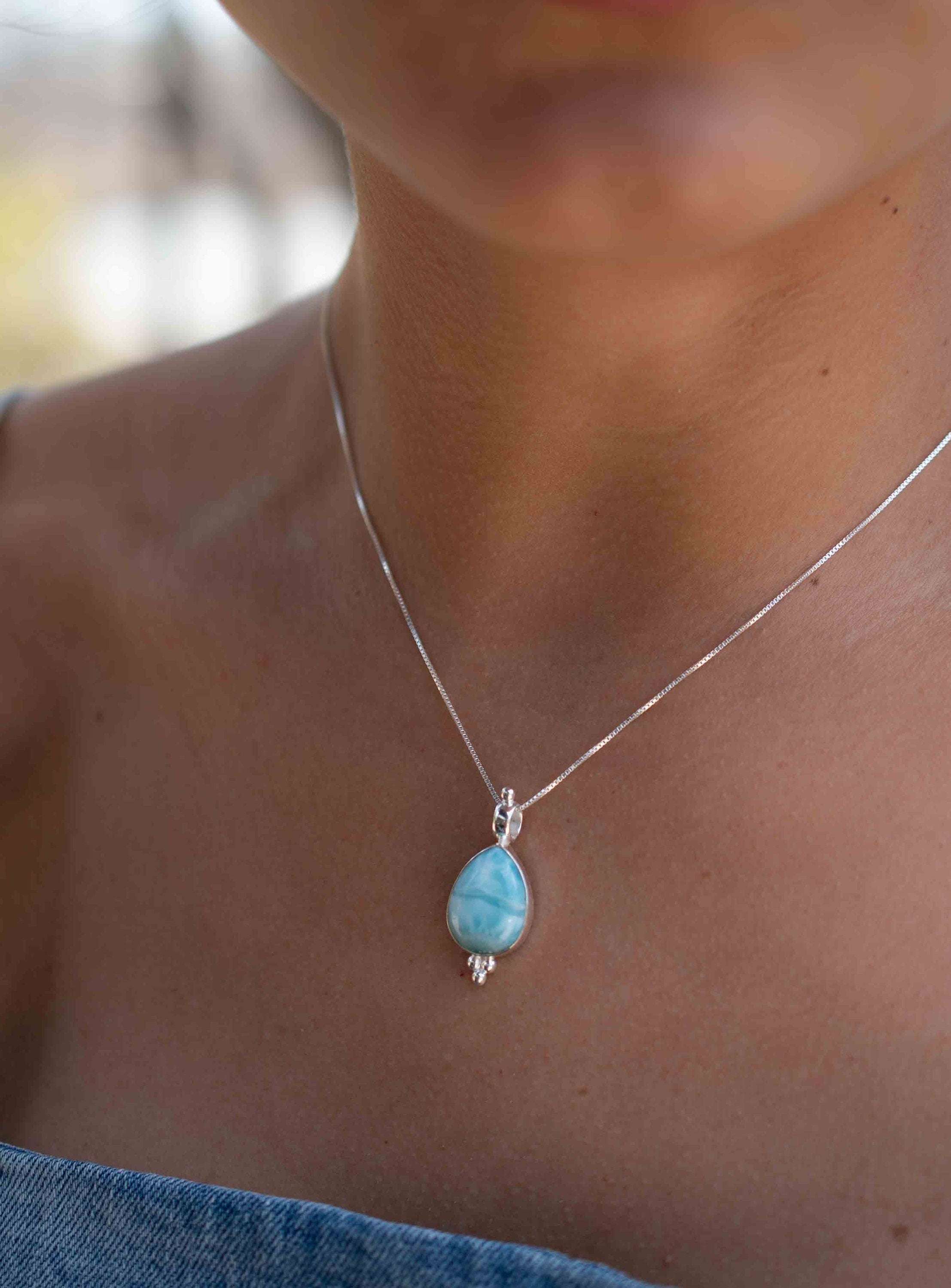 Turquoise, Larimar, Labradorite and Moonstone Tear Drop Necklace ~ Sterling Silver ~ Charm ~ Layered ~ minimalist ~ delicate MN167