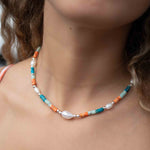 Colored Jasper and Pearl necklace~ Sterling Silver 925 or Gold Filled ~ Choker ~ Jewelry ~ Gift For Her ~ Minimalist~ Handmade - MN100