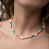 Colored Jasper and Pearl necklace~ Sterling Silver 925 or Gold Filled ~ Choker ~ Jewelry ~ Gift For Her ~ Minimalist~ Handmade - MN100