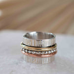 SALE Spinner Ring~Spinning ~Spin ~Meditation ~Anxiety ~Anti Stress~Large Band ~Sterling Silver 925 ~Handmade ~Mix Metals~Copper~Bronze~MS030