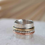 SALE Spinner Ring~Spinning ~Spin ~Meditation ~Anxiety ~Anti Stress~Large Band ~Sterling Silver 925 ~Handmade ~Mix Metals~Copper~Bronze~MS030