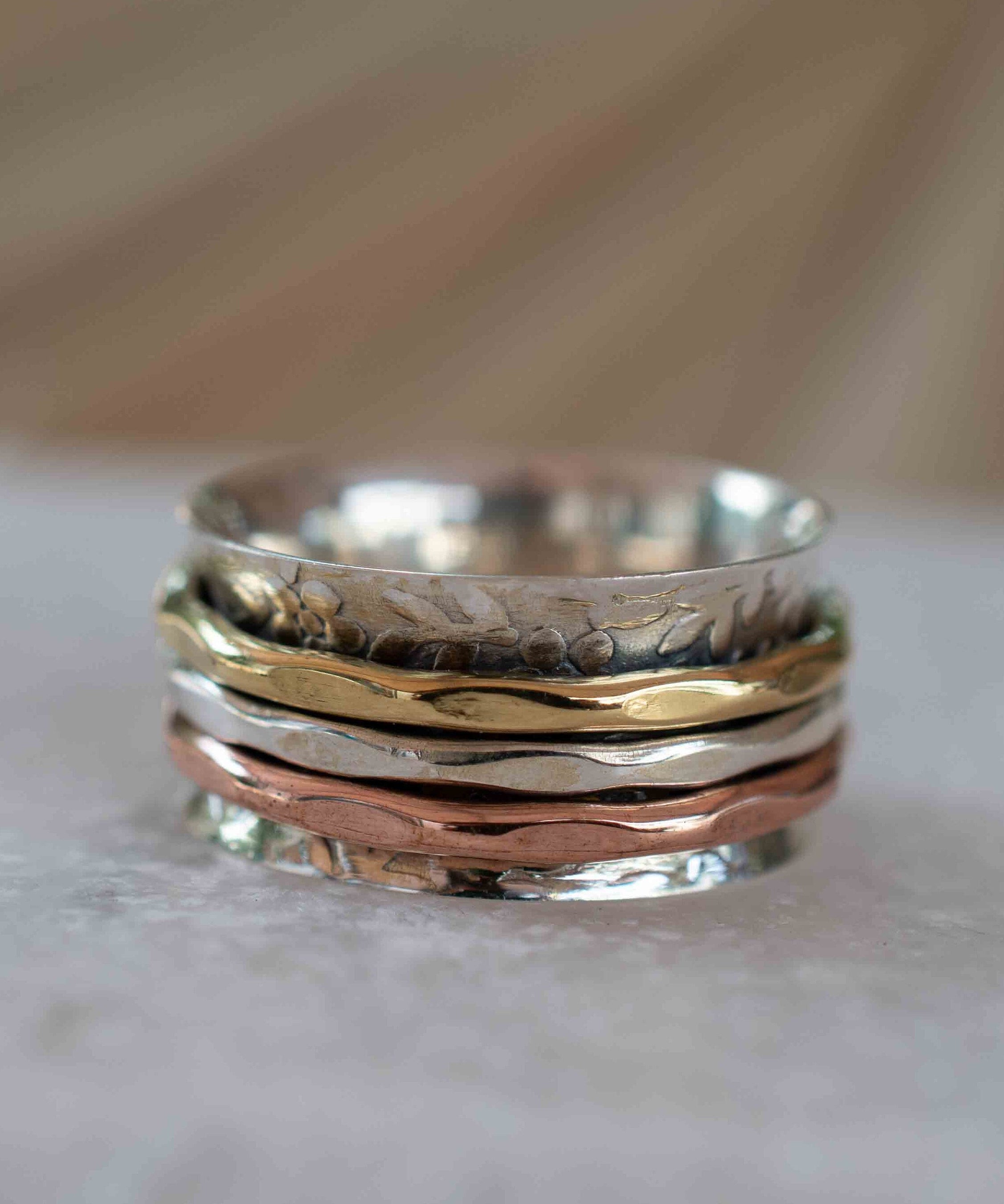 Meditation Ring ~ Spinner Ring~ Spinning ~ Yoga~ Anxiety ~ Anti Stress ~ Thin Band ~ Sterling Silver 925 ~Handmade ~Copper ~Bronze ~MS029