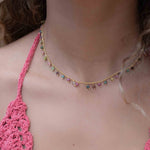 Moonstone, Labradorite, Aqua Chalcedony, Tourmaline or Turquoise Choker Necklace ~ Gold Plated 18k ~Jewelry ~ Minimalist ~Layered ~ MN135