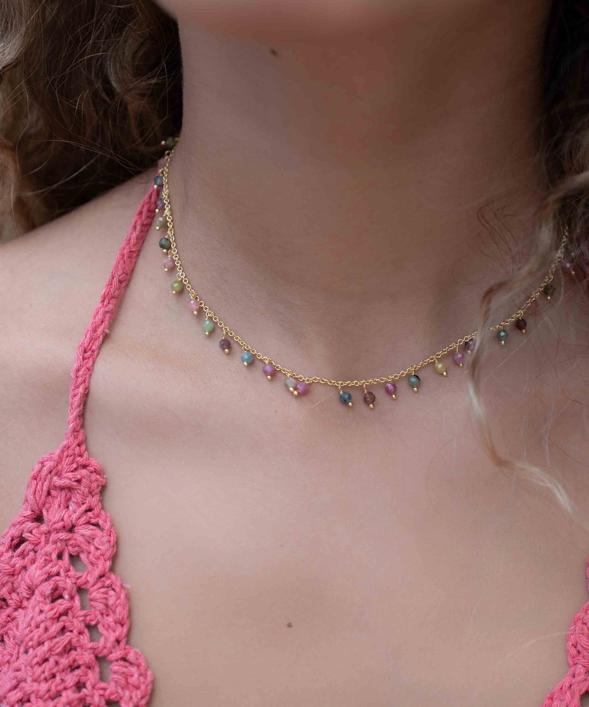 Moonstone, Labradorite, Aqua Chalcedony, Tourmaline or Turquoise Choker Necklace ~ Gold Plated 18k ~Jewelry ~ Minimalist ~Layered ~ MN135