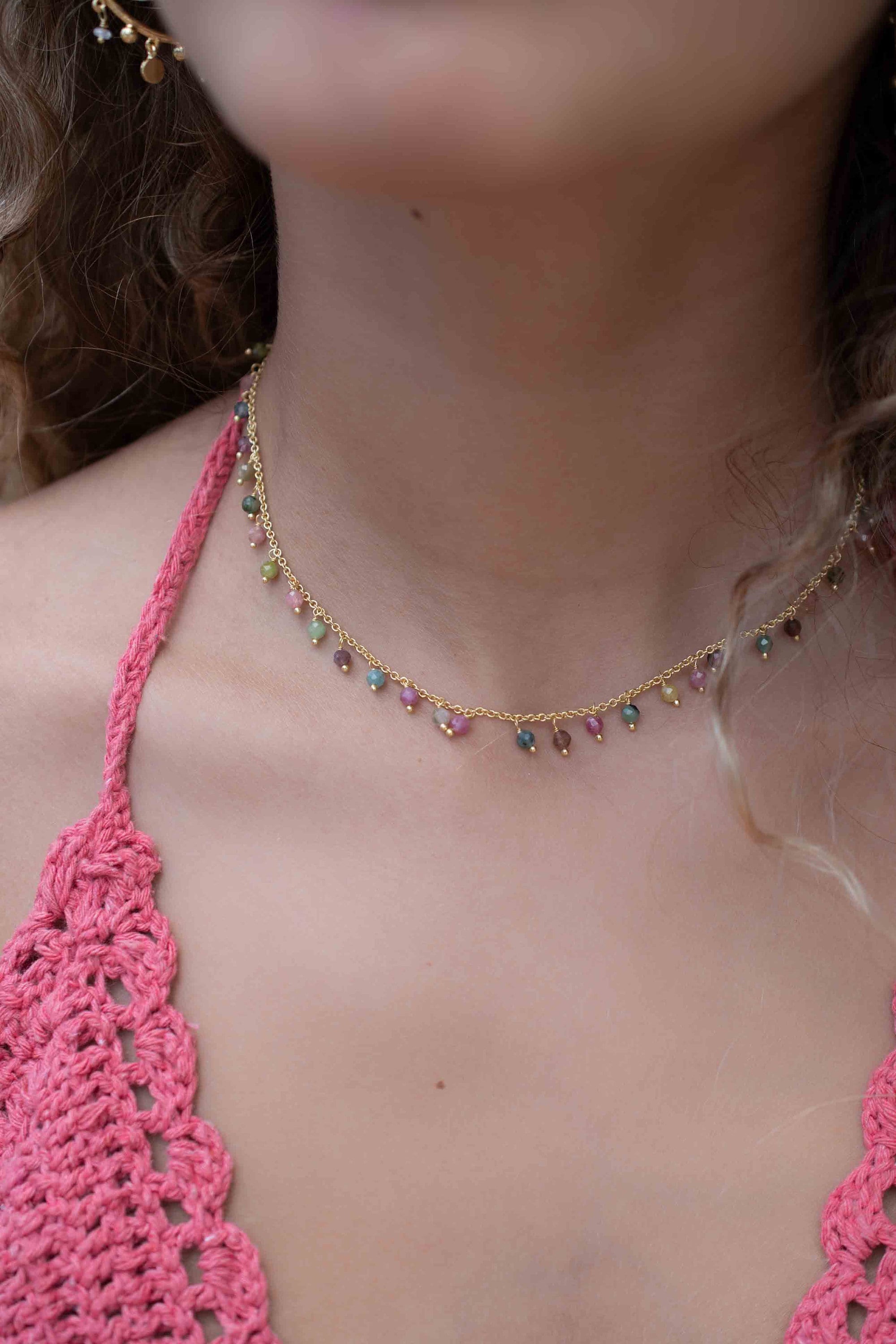 Moonstone, Labradorite, Aqua Chalcedony, Tourmaline or Turquoise Choker Necklace ~ Gold Plated 18k ~Jewelry ~ Minimalist ~Layered ~ MN135