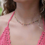 Moonstone, Labradorite, Aqua Chalcedony, Tourmaline or Turquoise Choker Necklace ~ Gold Plated 18k ~Jewelry ~ Minimalist ~Layered ~ MN135