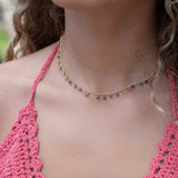Moonstone, Labradorite, Aqua Chalcedony, Tourmaline or Turquoise Choker Necklace ~ Gold Plated 18k ~Jewelry ~ Minimalist ~Layered ~ MN135